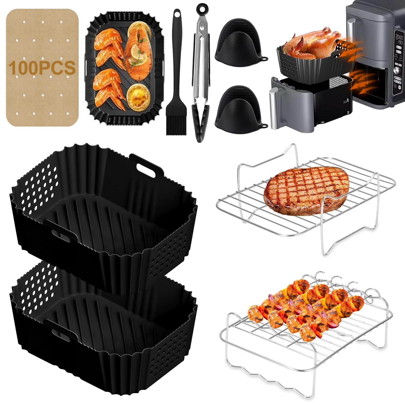 BUOAZR Silicone Mould Accessory for Philips Airfryer 4000 Series Stacked Dual Basket 10L, Hot Air Fryer Accessory for Philips NA460/NA462 10L