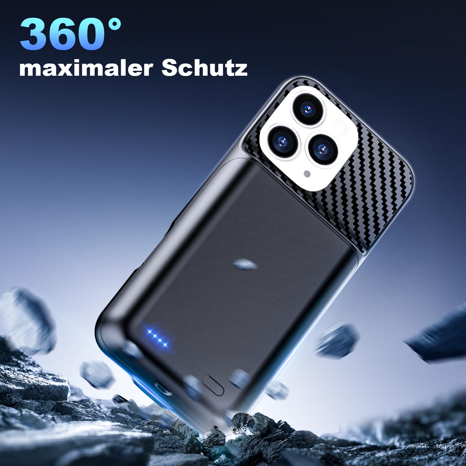 Akkuhülle für iPhone 16 Pro Max (6.9 Zoll), 13800mAh Tragbare Ladebatterie Zusatzakku Externe Handyhülle Batterie Wiederaufladbare Schutzhülle mit Panzer Schutz Glas Folie