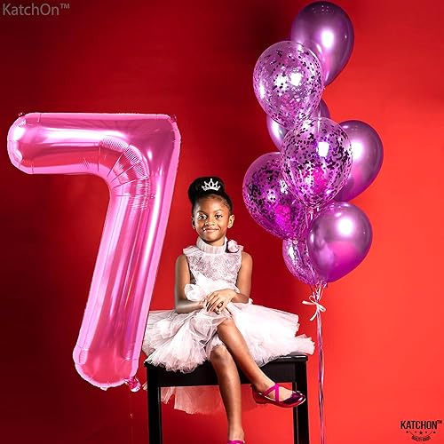 Miniatura 8 de KatchOn, Globo rosa intenso del número 7, 40 pulgadas, globo rosa intenso del número 7 para cumpleaños, decoraciones de 7 cumpleaños para niñas,