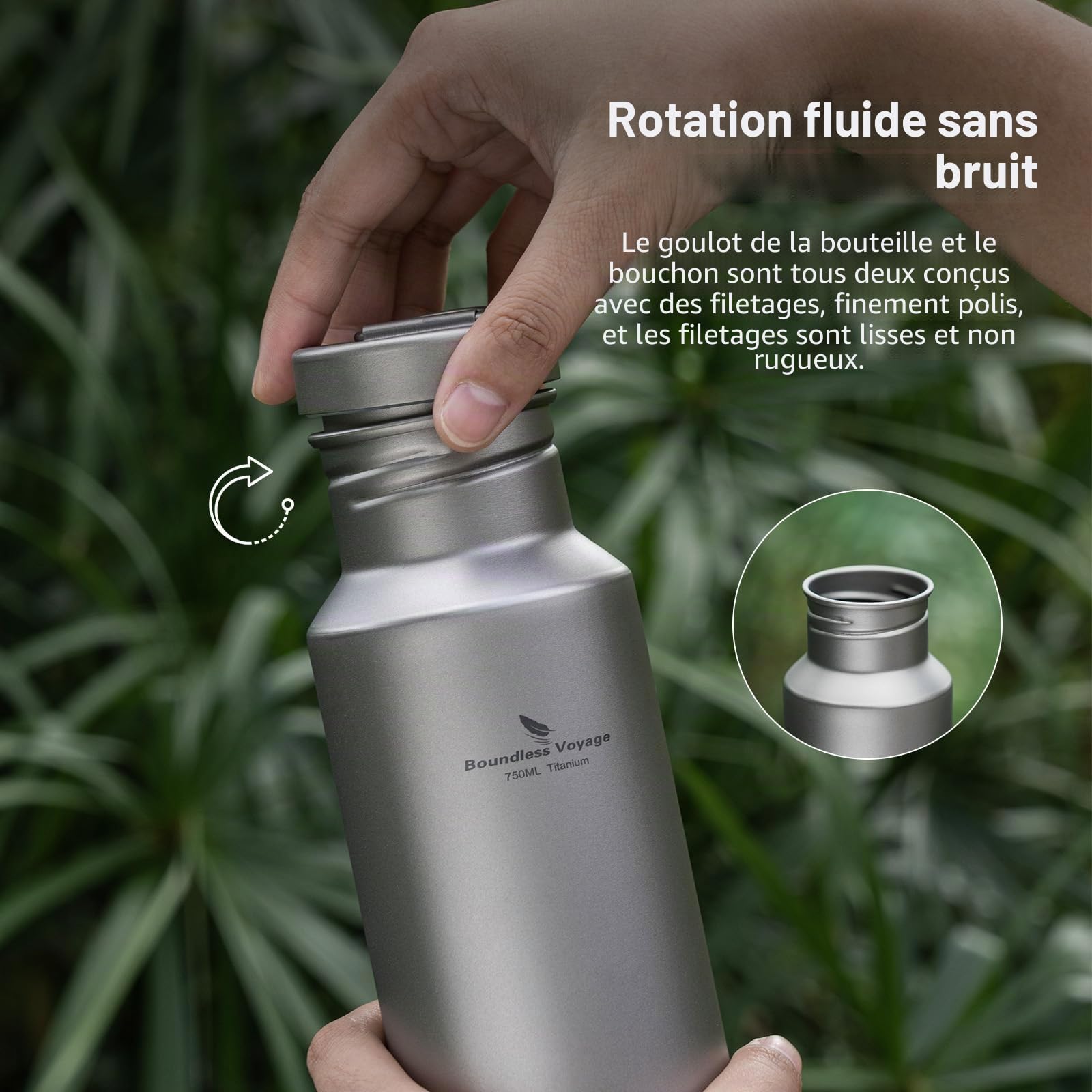 Boundless Voyage Outdoor 750ml Titanium Sports Bouteille D'eau Avec Couvercle En Titane pour Camping Vélo Randonnée