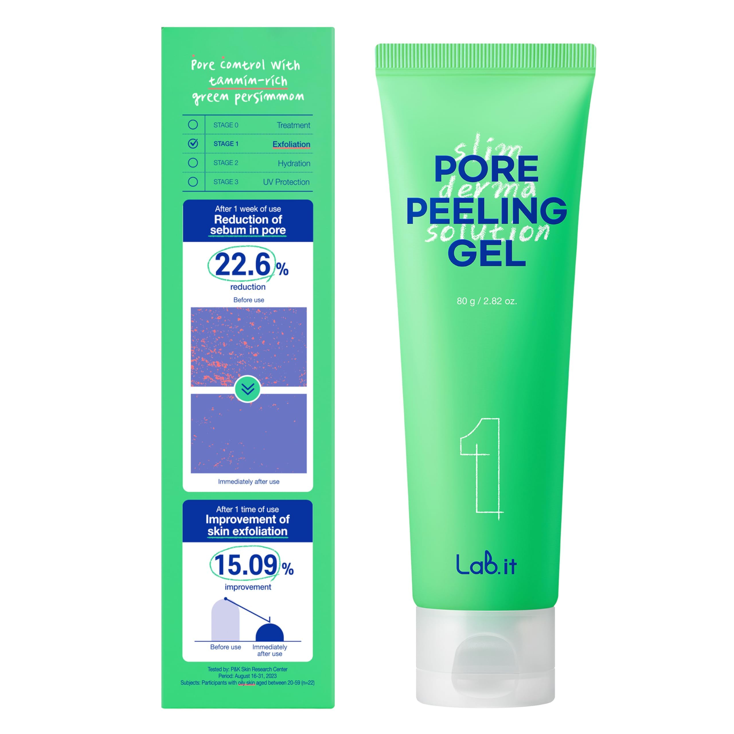 LABIT Pore Peeling Gel | Face Scrub & Exfoliating Face Wash, Deep Pore Cleanser & Facial Exfoliator for Sebum Control, Dead Skin Cells Remover with Vitamin C for Radiant Complexion (80g / 2.82 oz.)