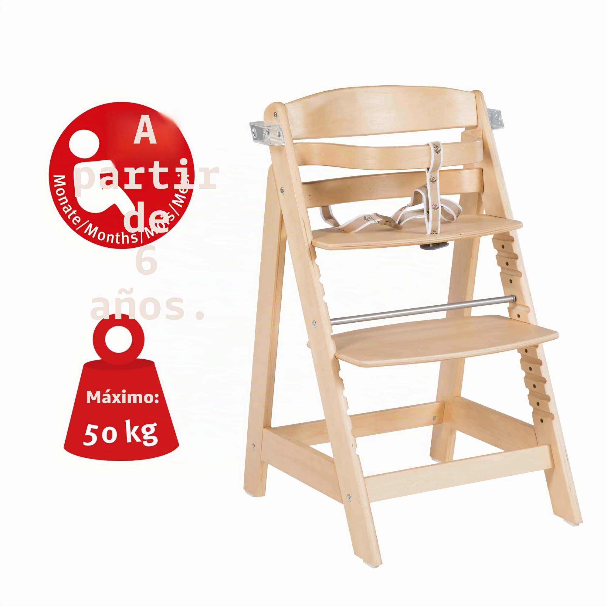 roba Trona Evolutiva de Madera Sit Up Click et Fun + Bandeja Desmontable - Altura Ajustable - Silla para Bebés 6 Meses - Soporta 70 kg - Natural