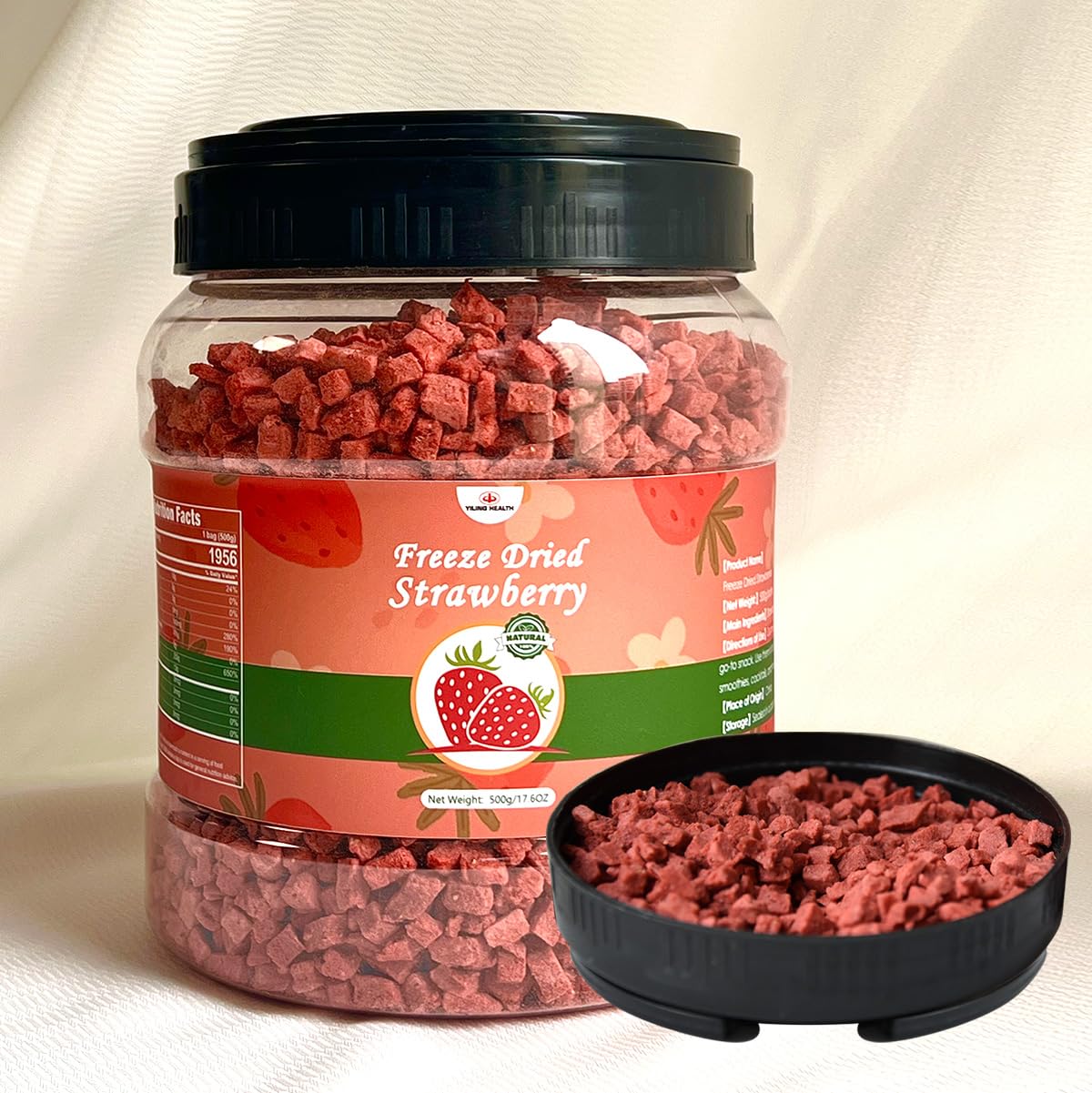Premium Freeze Dried Strawberries Pieces 17.6 Oz/500g, Crispy Diced Strawberries Dried, 100% Natural & No Additives, No Sugar (17.6 oz)