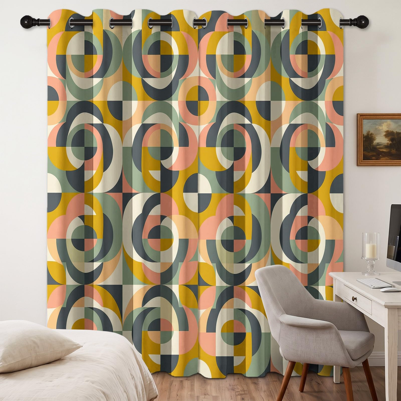 Mid-Century nowoczesne zasłony nieprzejrzyste wys. 160 x szer. 140 cm