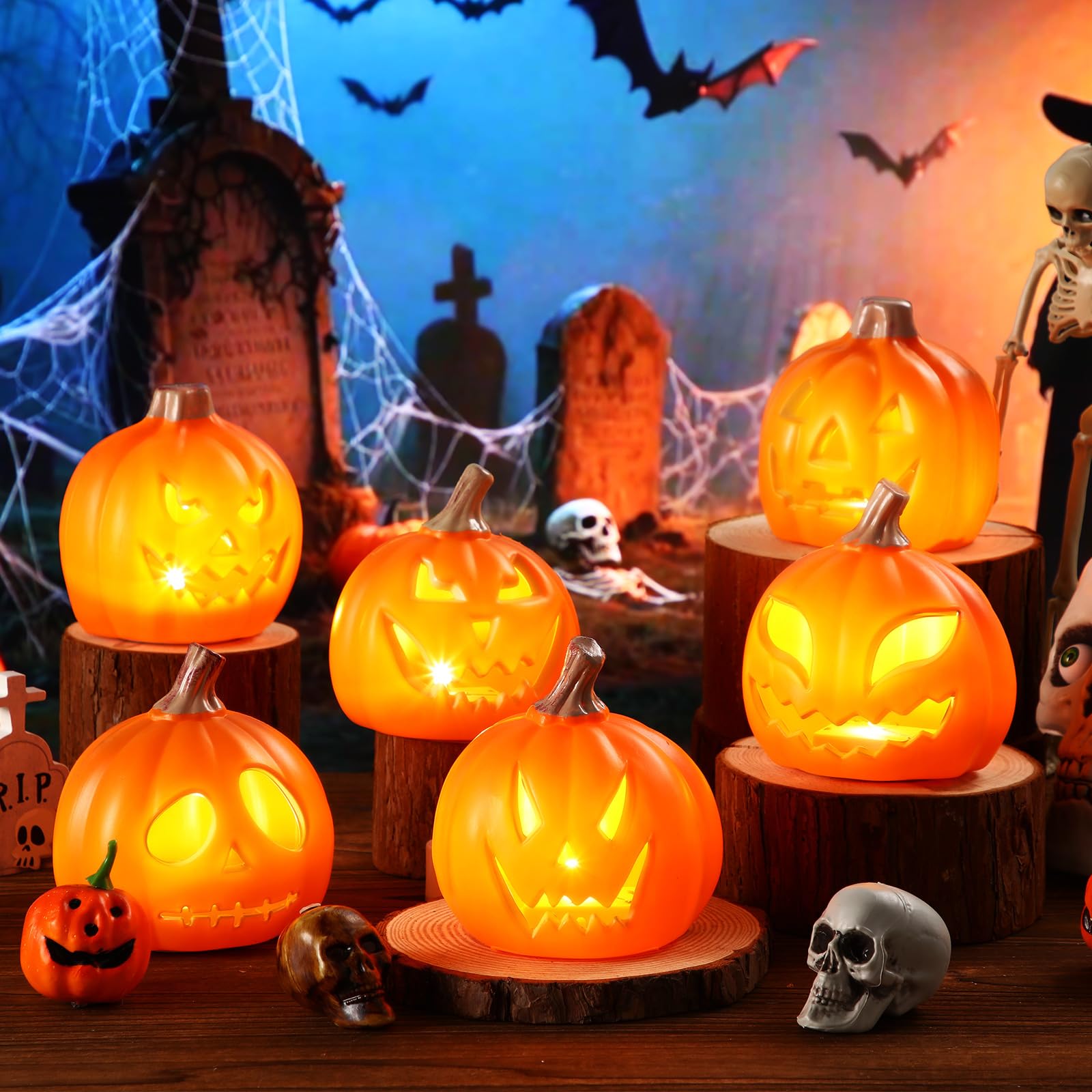 Snapklik.com : Pinkunn 6 Pcs Light Up Jack O Lantern Halloween Pumpkin ...