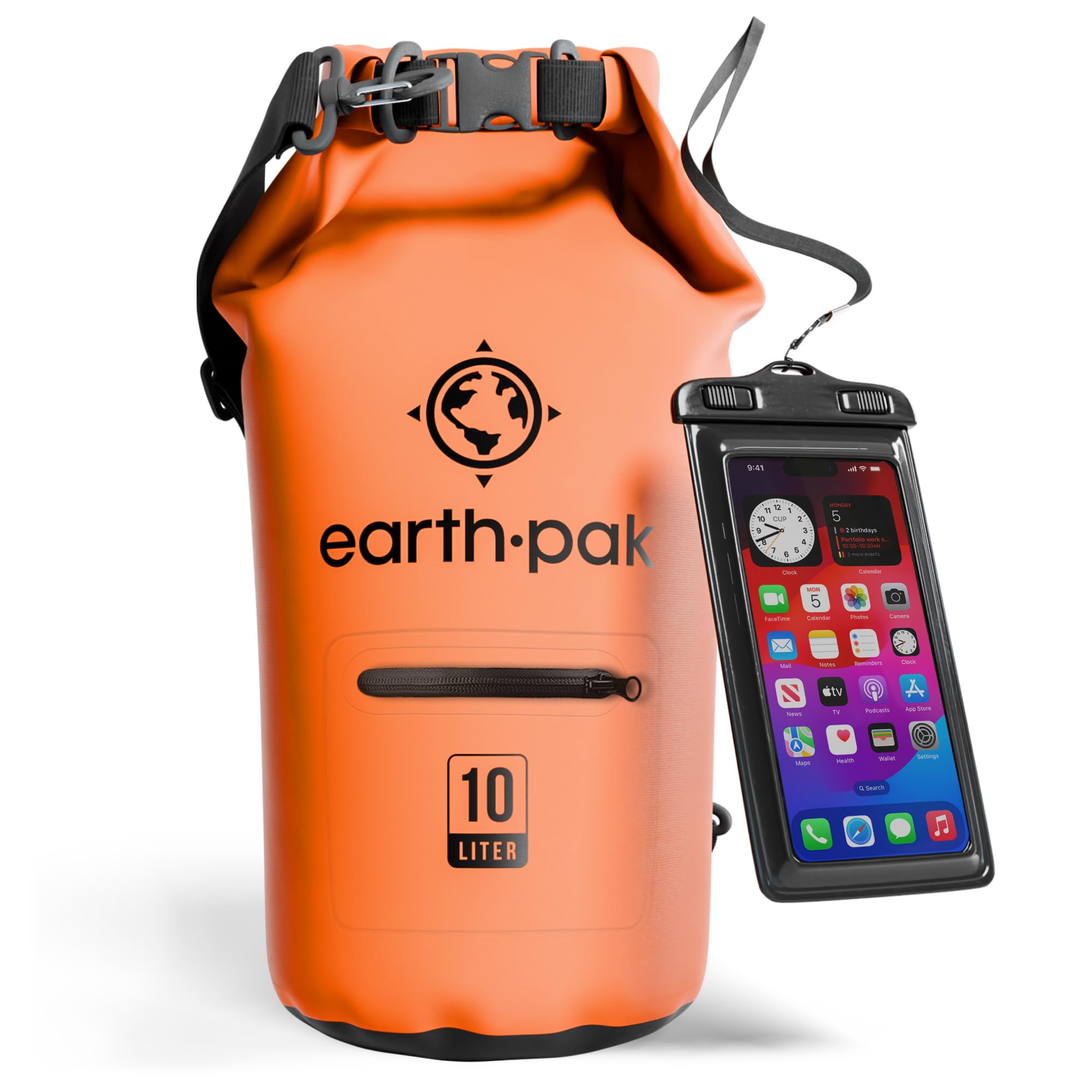 Earth Pak Unisex Waterproof Dry Bag With Front Zippered Pocket and Waterproof Phone Case