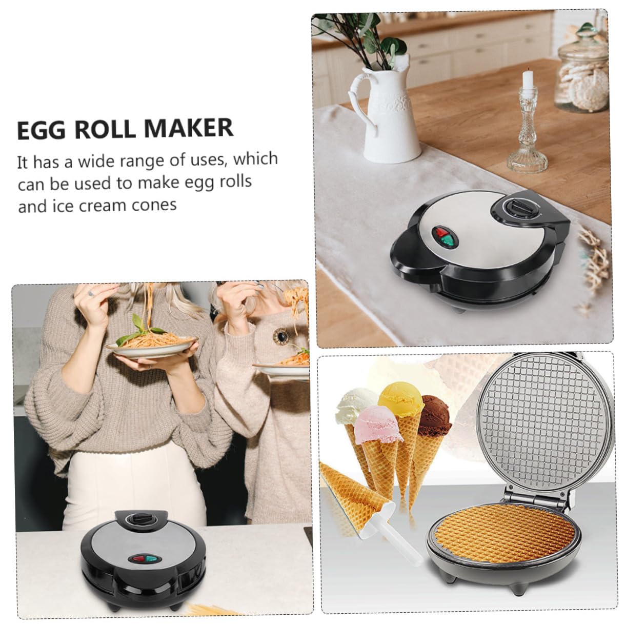 Cabilock Máquina para Hacer Rollos de Helado Negra de Acero Inoxidable | Revestimiento Antiadherente, Limpieza Sencilla, Uso Doméstico para Conos y Enrollados