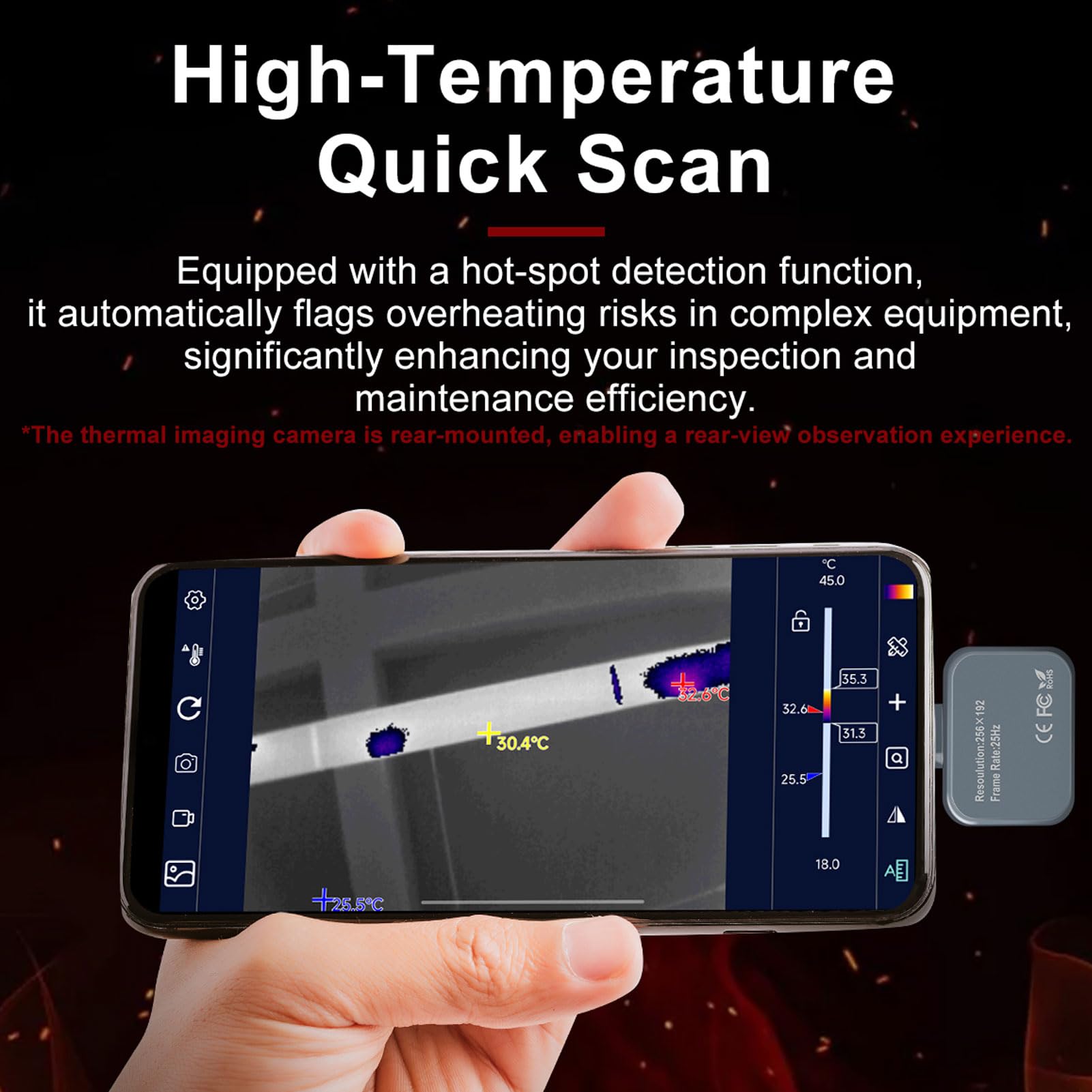 Zunate Kamera Termowizyjna FP20 Rozdzielczość IR 256x192 25 Hz Skaner do Testowania Obwodów Elektrycznych i Pomiaru Temperatury Inspekcja Budynków