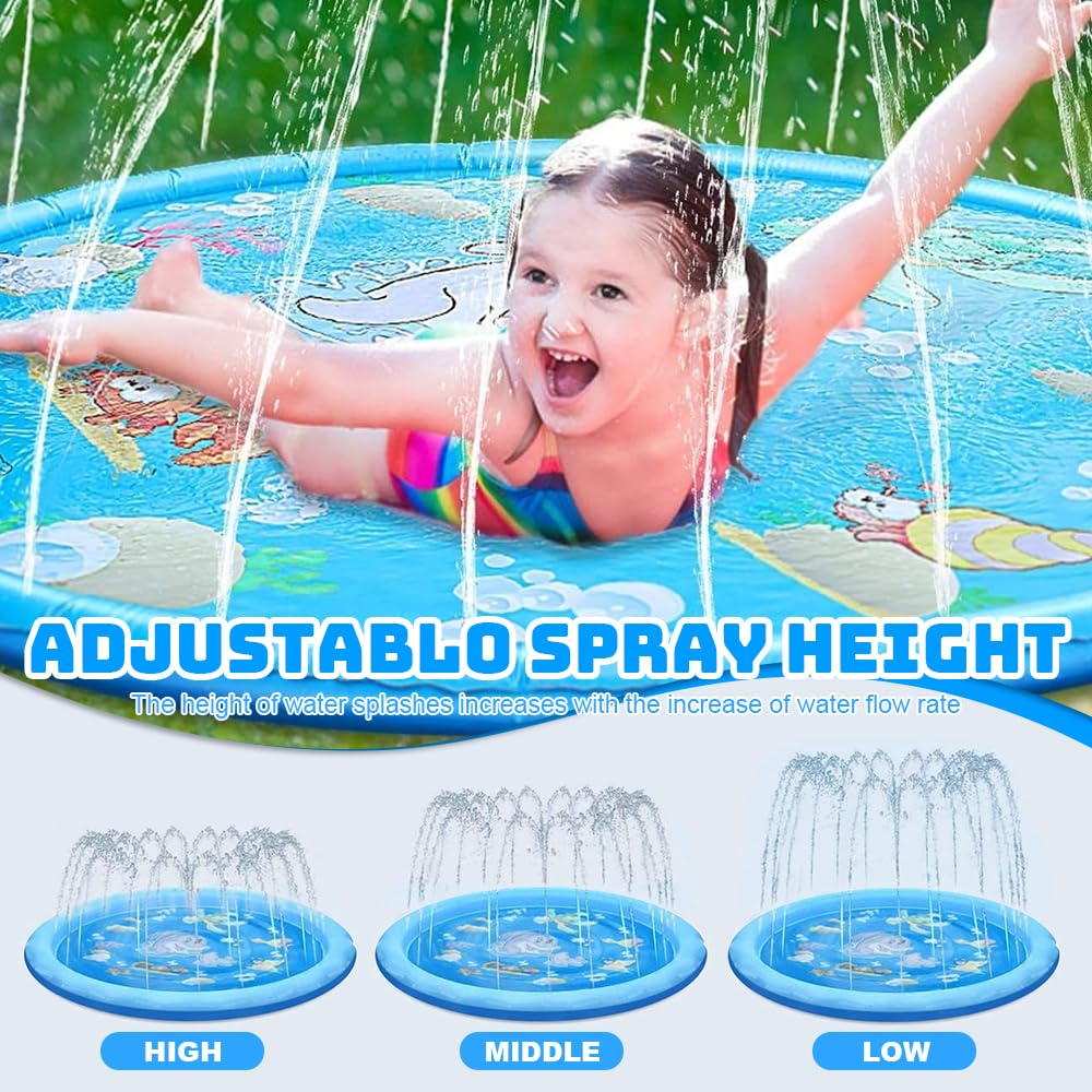 170cm Splash Pad, Sprinkler Wasser Spielmatte,Splash Pad Wasserspielzeug Kinder,Sprinkler Wasser-Spielmatte Für Outdoor Garten Wassersprinkler Kinder Splash Pad (Delfin-Design)