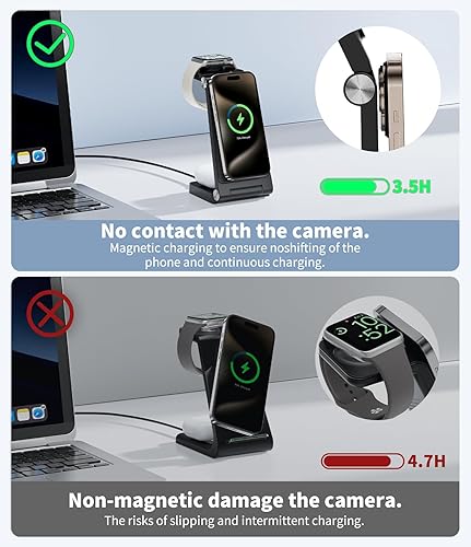 Miniatura 5 de Estación de carga magnética inalámbrica Mag-Safe, carga máxima rápida 3 en 1 para iPhone 16 15 14 13 12 Pro Max Plus, Apple Watch, Air Pods Pro -