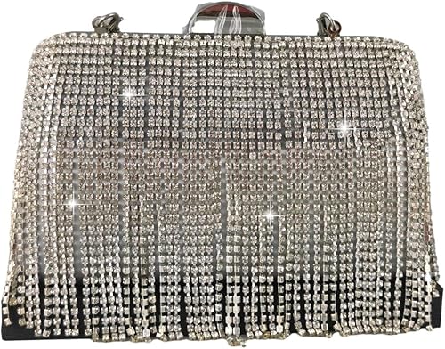Boutique De FGG Bolso de mano de cristal con borla, elegante bolso de noche para novias, bolsos de diamantes de imitación de fiesta de boda
