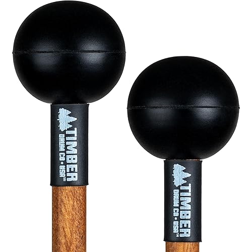 Timber Drum Co. Percussion Mallets — U.S.A. ASSEMBLED — Sticks for Marimba, Steel Tongue Drum, Vibraphone — Soft Rubber, 15.25"