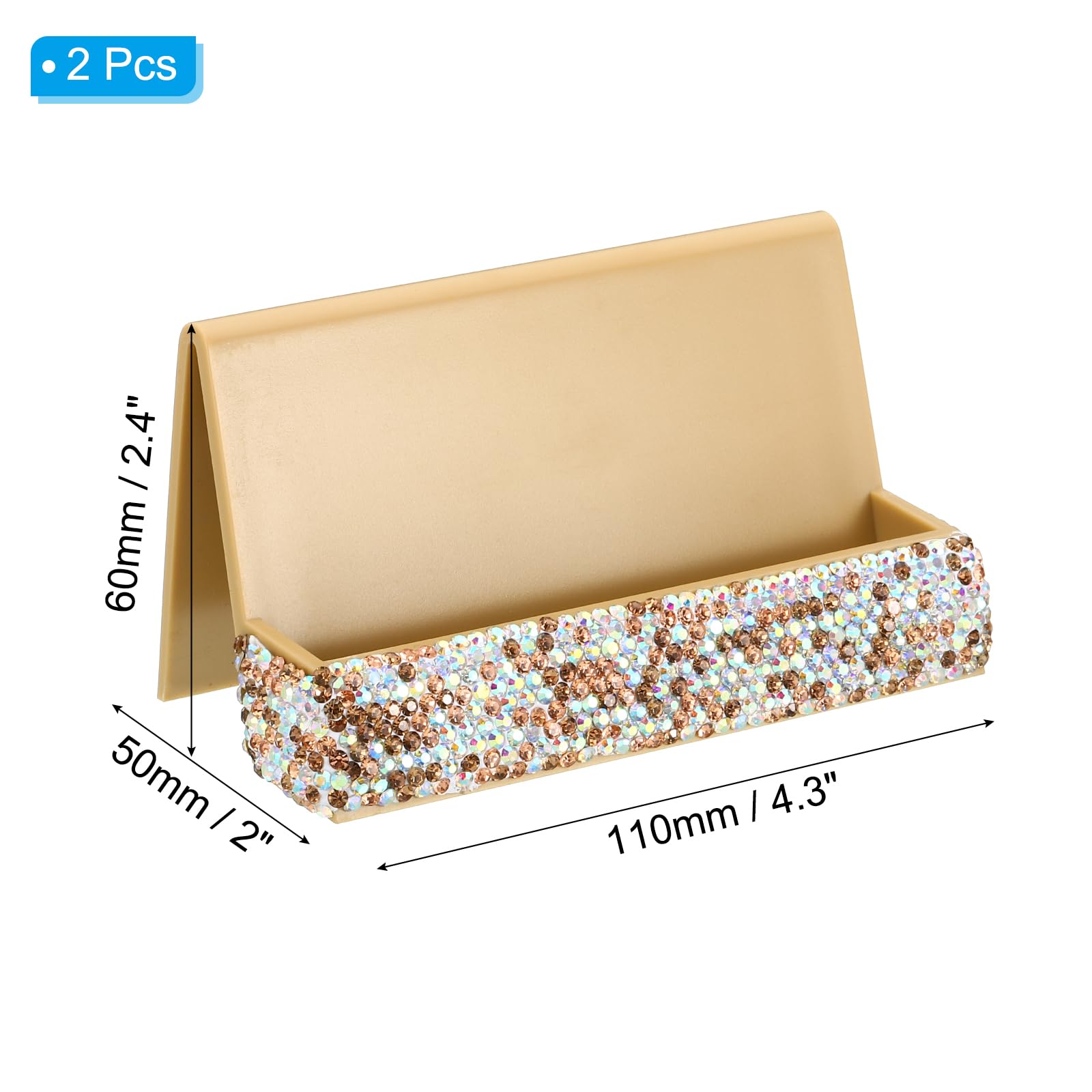 PATIKIL Business Card Holder for Desk 2 Pack Rhinestone Business Card Holders Crystal Card Stand Organizer Cards Display for Office Exhibition Gold Tone - Image 2