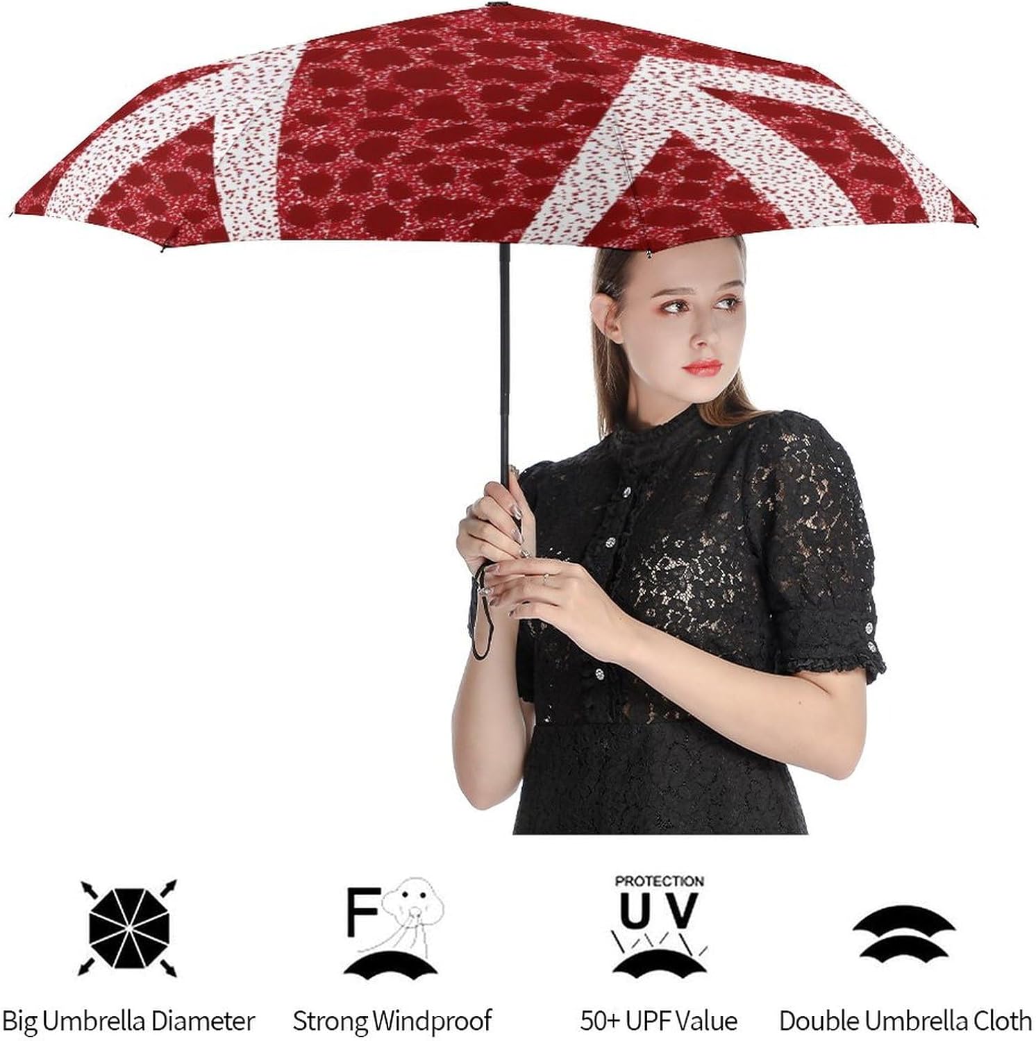 British Flag English Leopard Travel Umbrella Windproof Automatic Umbrellas Lightweight Folding for Women Men