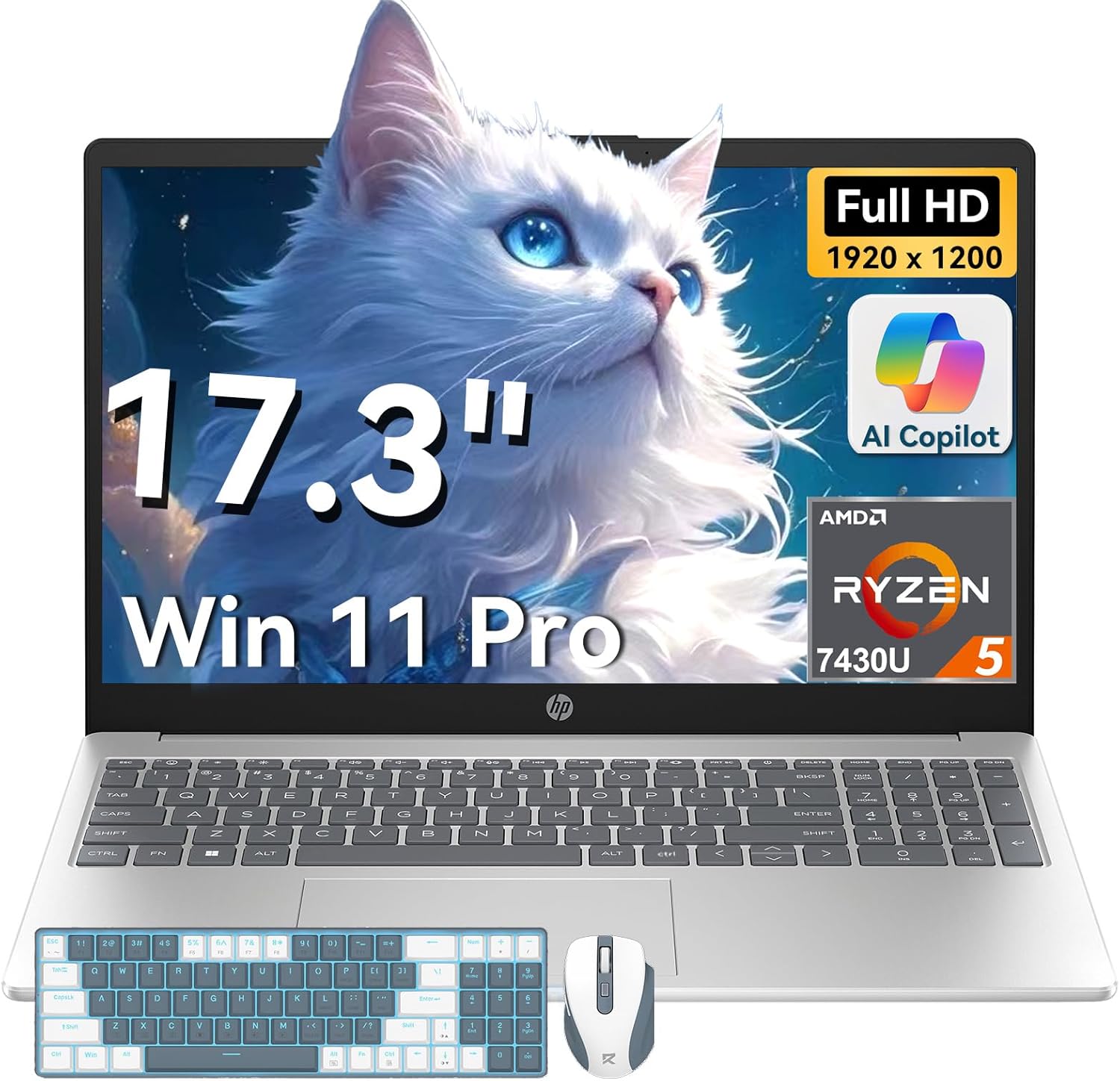 HP 17 inch laptops, AMD Ryzen 5 7430U(Beats i7-1165G7), 16GB RAM 512GB NVMe SSD Windows 11 Pro, 17.3″ FHD IPS, Copilot AI, Numeric Keyboard, Type-c, Patented KB Kit HP 17 inch laptops, AMD Ryzen 5 7430U(Beats i7-1165G7), 16GB RAM 512GB NVMe SSD Windows 11 Pro, 17.3″ FHD IPS, Copilot AI, Numeric Keyboard, Type-c, Patented KB Kit