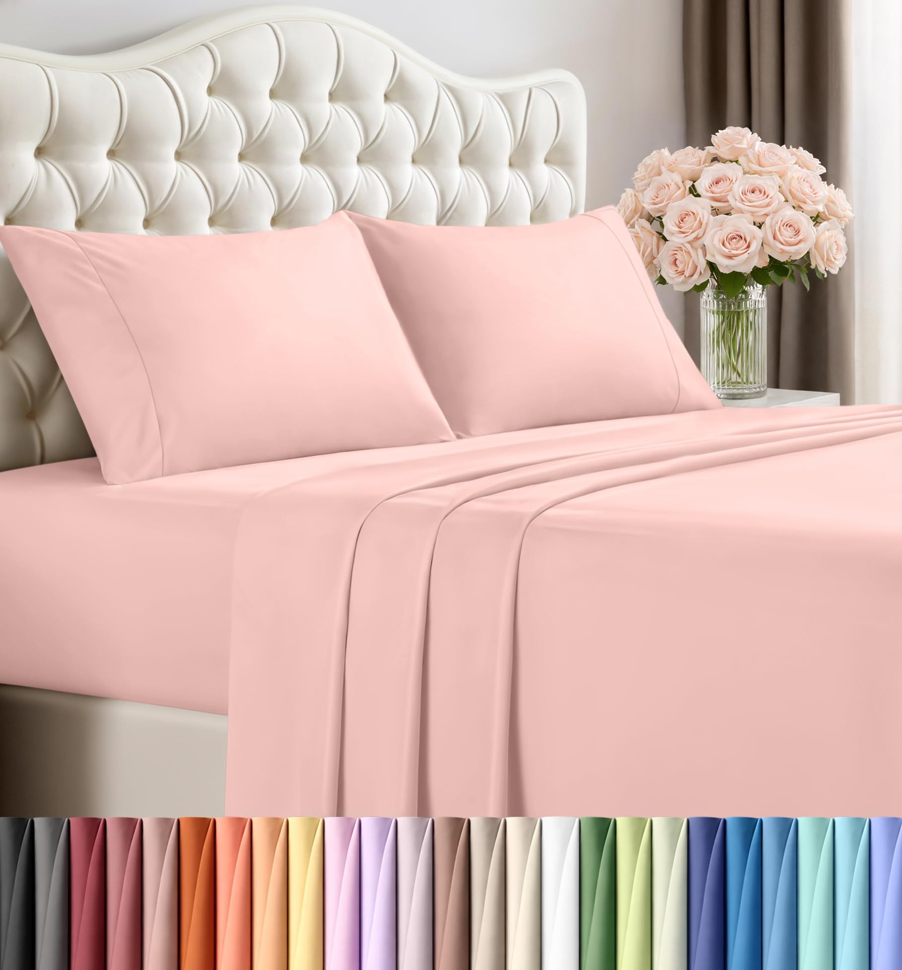 Utopia Bedding King Size Sheet Set – 4 Piece Bed Sheets, Soft and Breathable Microfiber, Includes 1 Fitted Sheet, 1 Flat Sheet and 2 Pillowcases – Oeko Tex (Tea Pink) — image 1