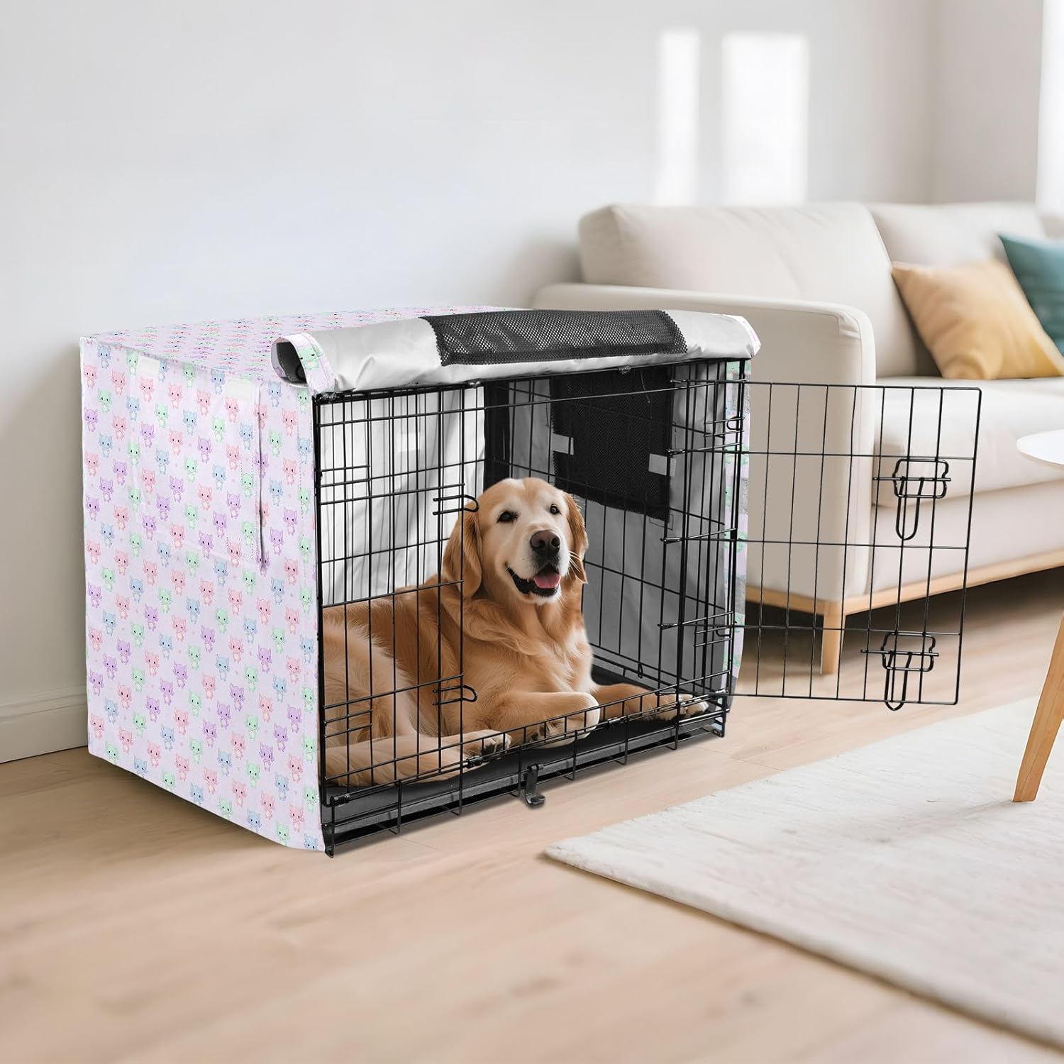 Cute Axolotl Metal Dog Crate Covers Privacy Wire Cage Cover Roller Shades 42 Inch