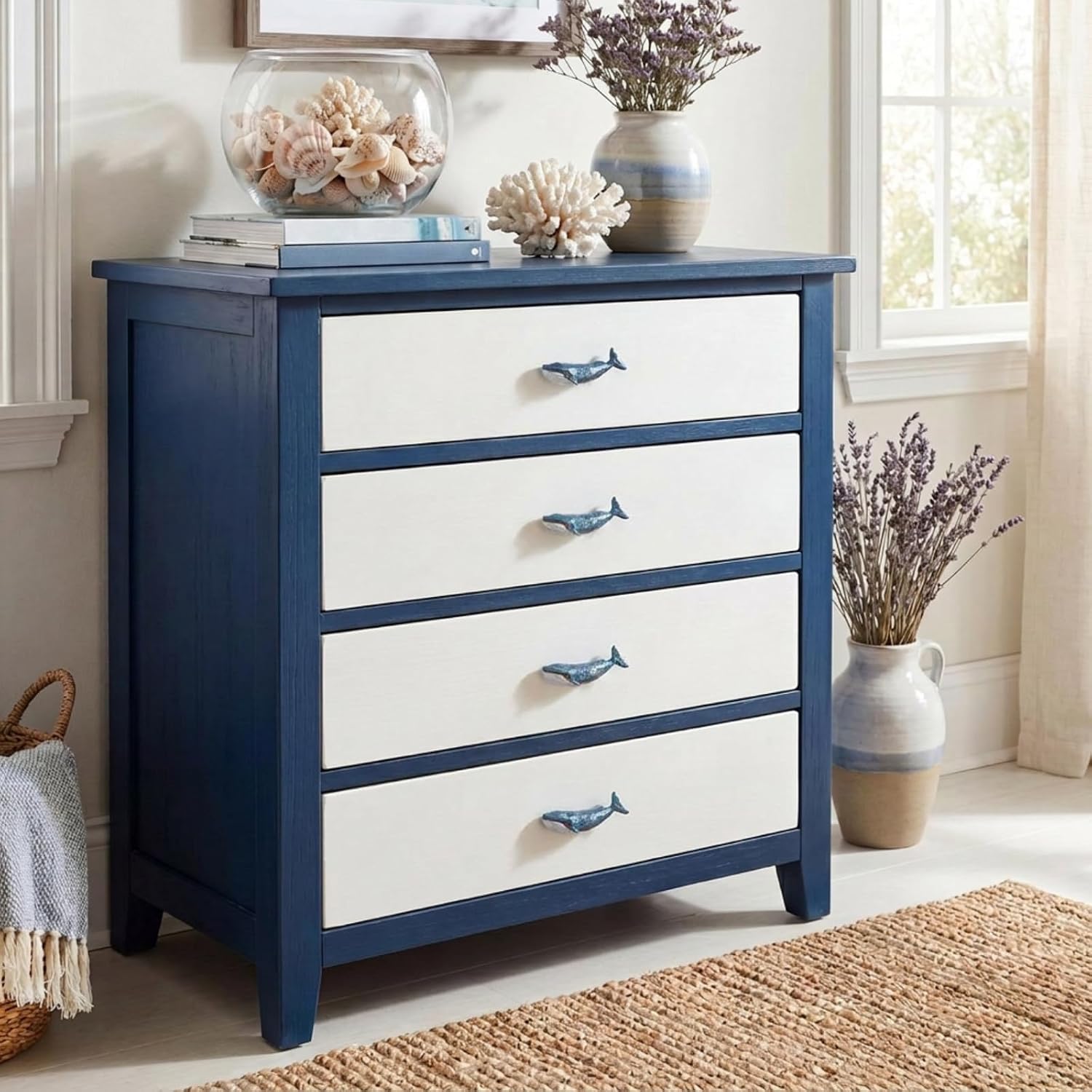 4 Pcs Blue Whale Shape Drawer Knobs, Ocean Animal Theme Single Cabinet Pulls, Vintage Blue Zinc Alloy Cabinet Knobs for Kitchen Cupboard Wardrobe Door Decor Hardware