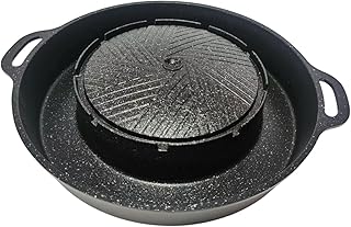 Round Grill Pan 2 in 1 Hotpot and Grill Barbecue Griddle Outdoor Barbecue Meat Tray Hot Pot BBQ Stoves for Travel Home Camping, S
