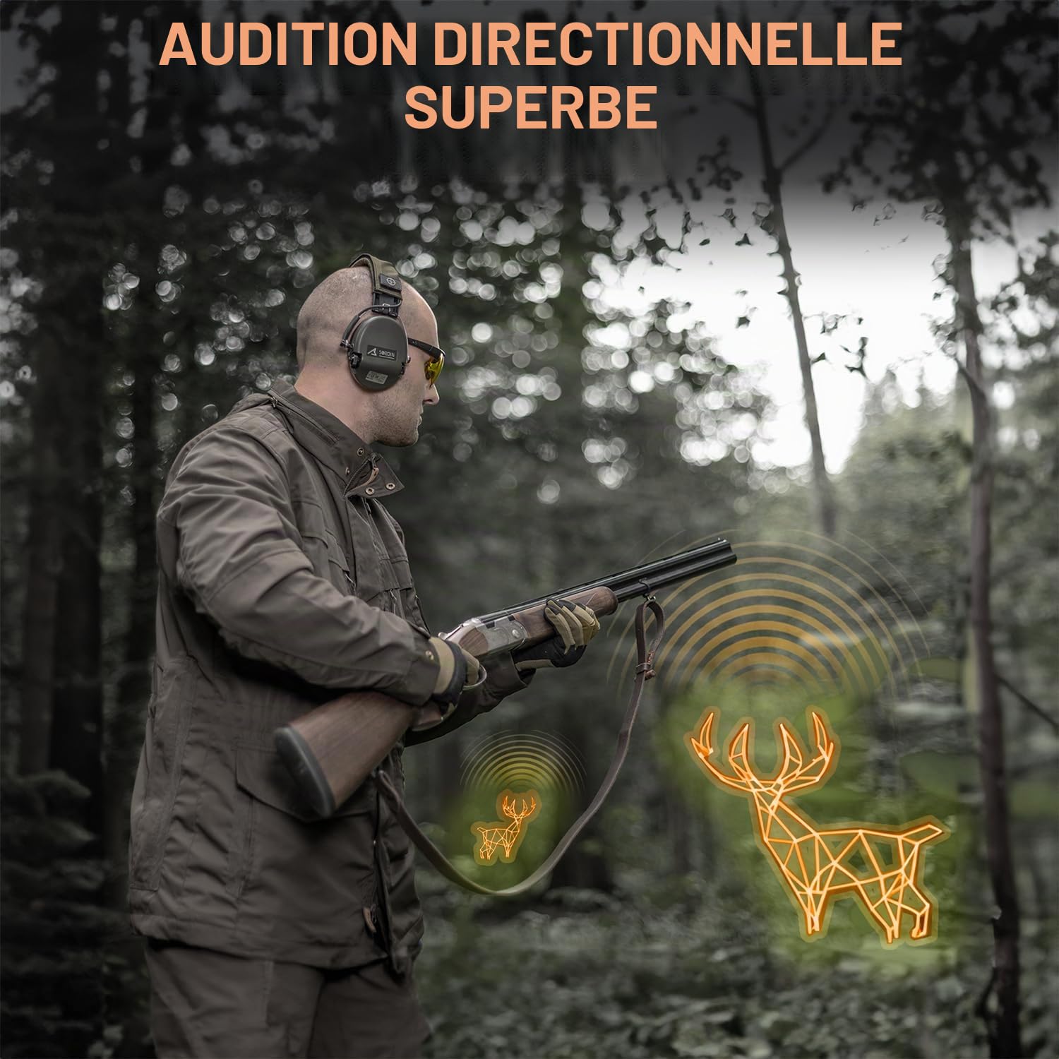 Sordin ACE Schakal Casque Antibruit - Actif & électronique - Casque Antibruit pour la Chasse et le Tir Sportif