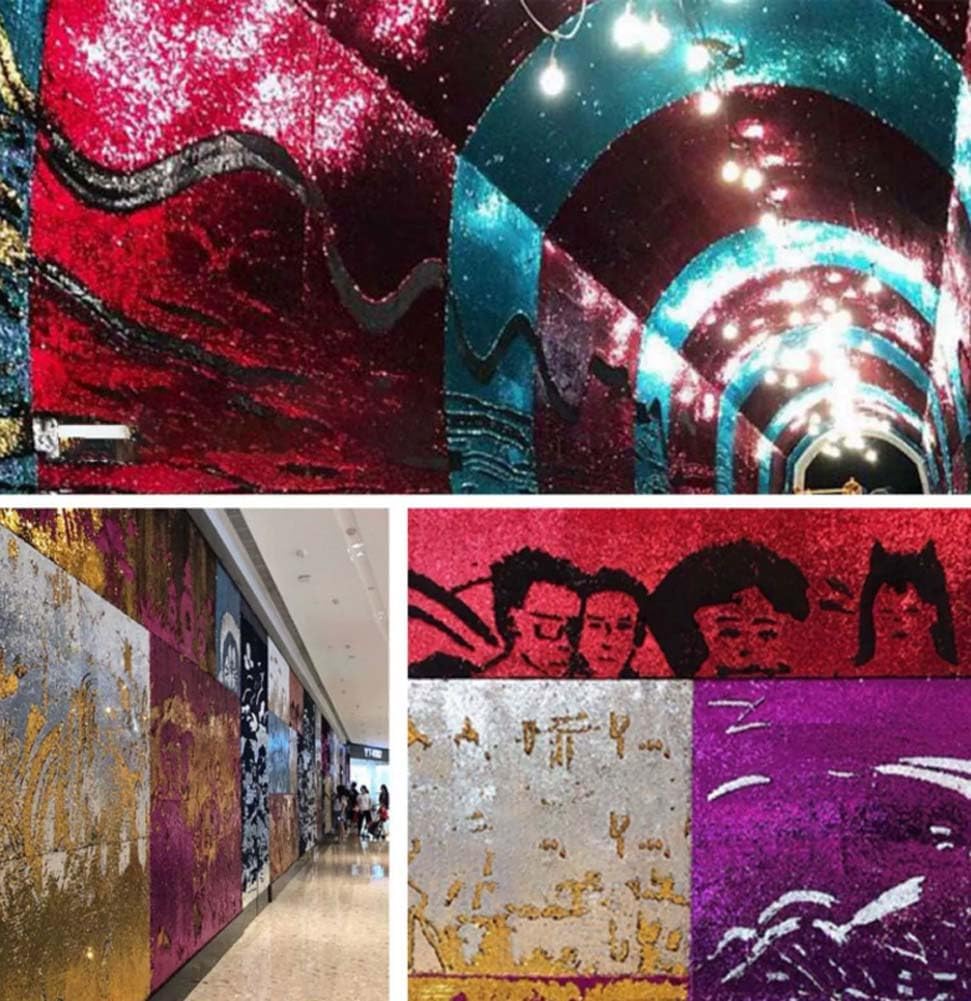 Sequin Fabric Sensory Wall 5mm High Density Reversible Sequin Fabric for Kids Fabric by The Yard Christmas Colors（3 yd, Red to Green