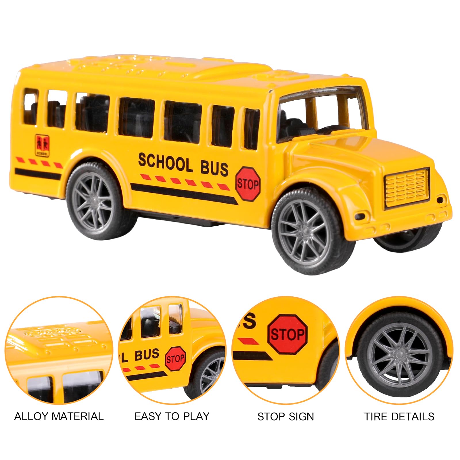Paquete de 20 juguetes de autobús escolar amarillo de 3.4 pulgadas, vehículos de metal fundido a presión para niños, niñas, niños pequeños 3