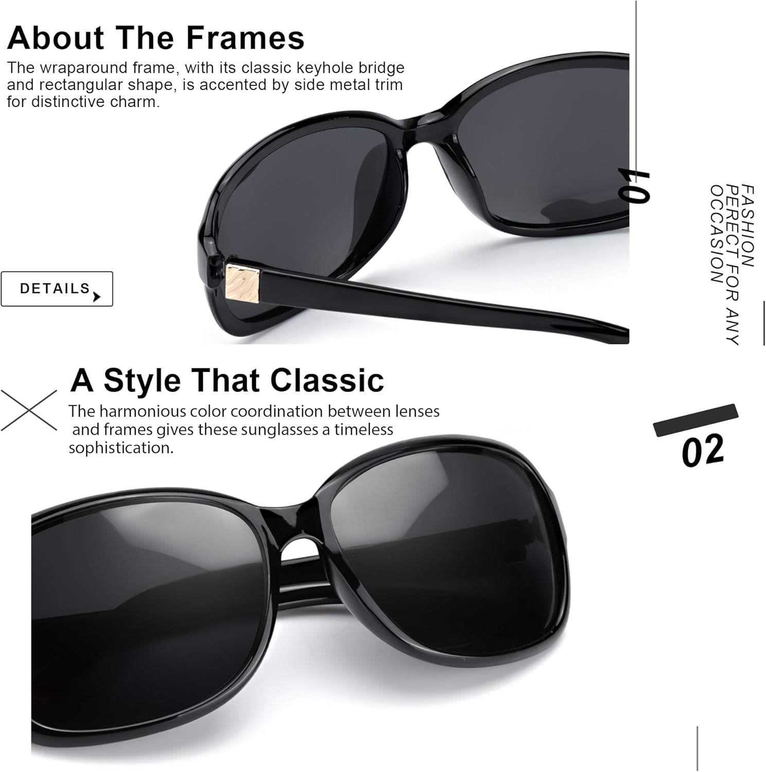 SIPHEW Polarized Sunglasses for Women | Retro Square Sunglasses w UV400 Protection | Womens Wraparound Shade