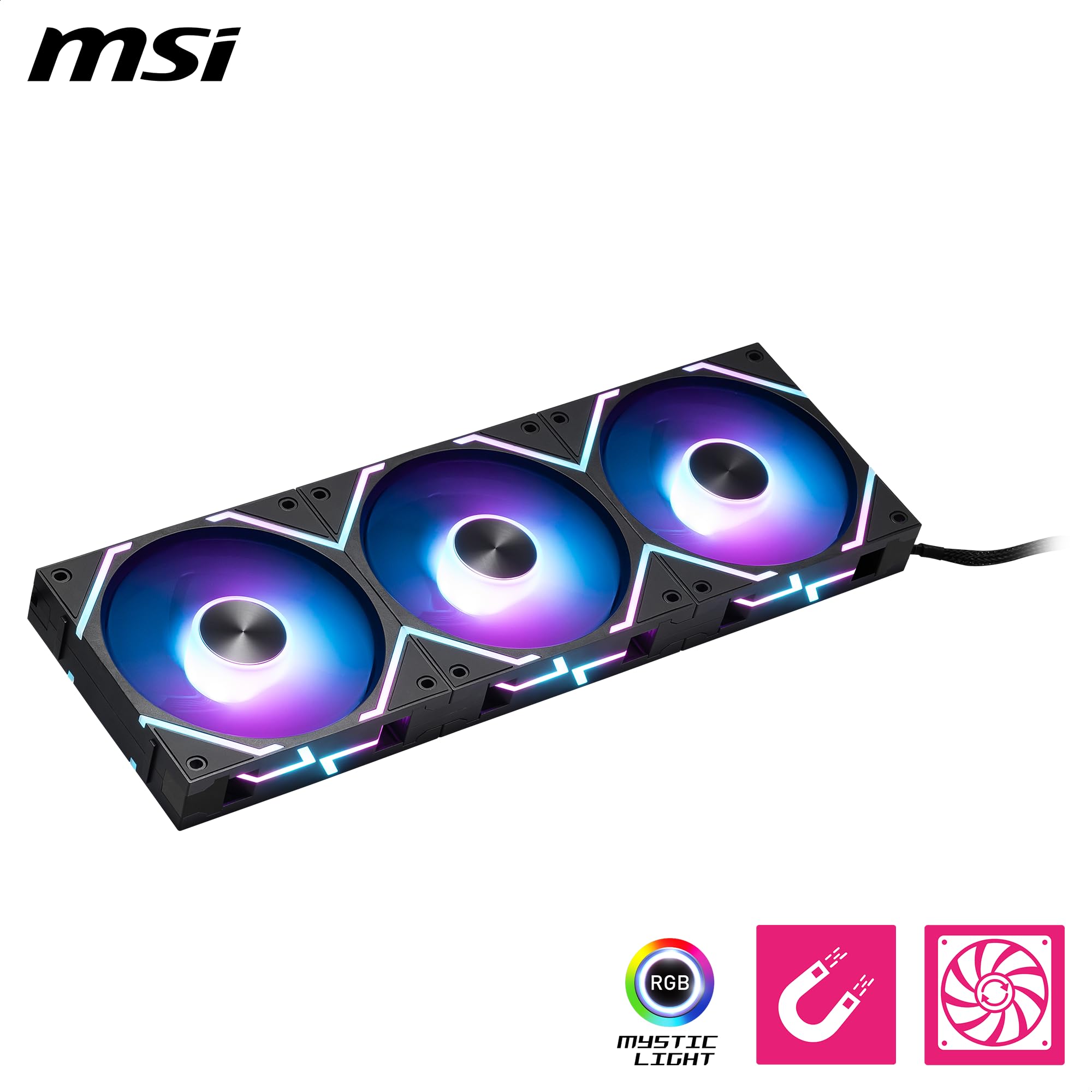 MSI MPG EZ120R ARGB-3B - Ventilador ARGB de 120 mm, bloque de conexión magnético patentado, conexión de cadena margarita, rodamiento dinámico líquido + fijación de tuerca adicional, cubo de ventilador