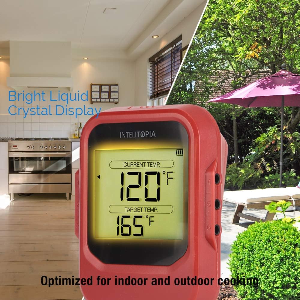 Digital Meat Thermometer, Wireless Bluetooth Meat Thermometer with Probe & Metal Clip Smart BBQ Oil Thermometer Deep Fry APP Monitor Remote Controlled for Grilling Cooking Oven Kitchen Smoker (Red)