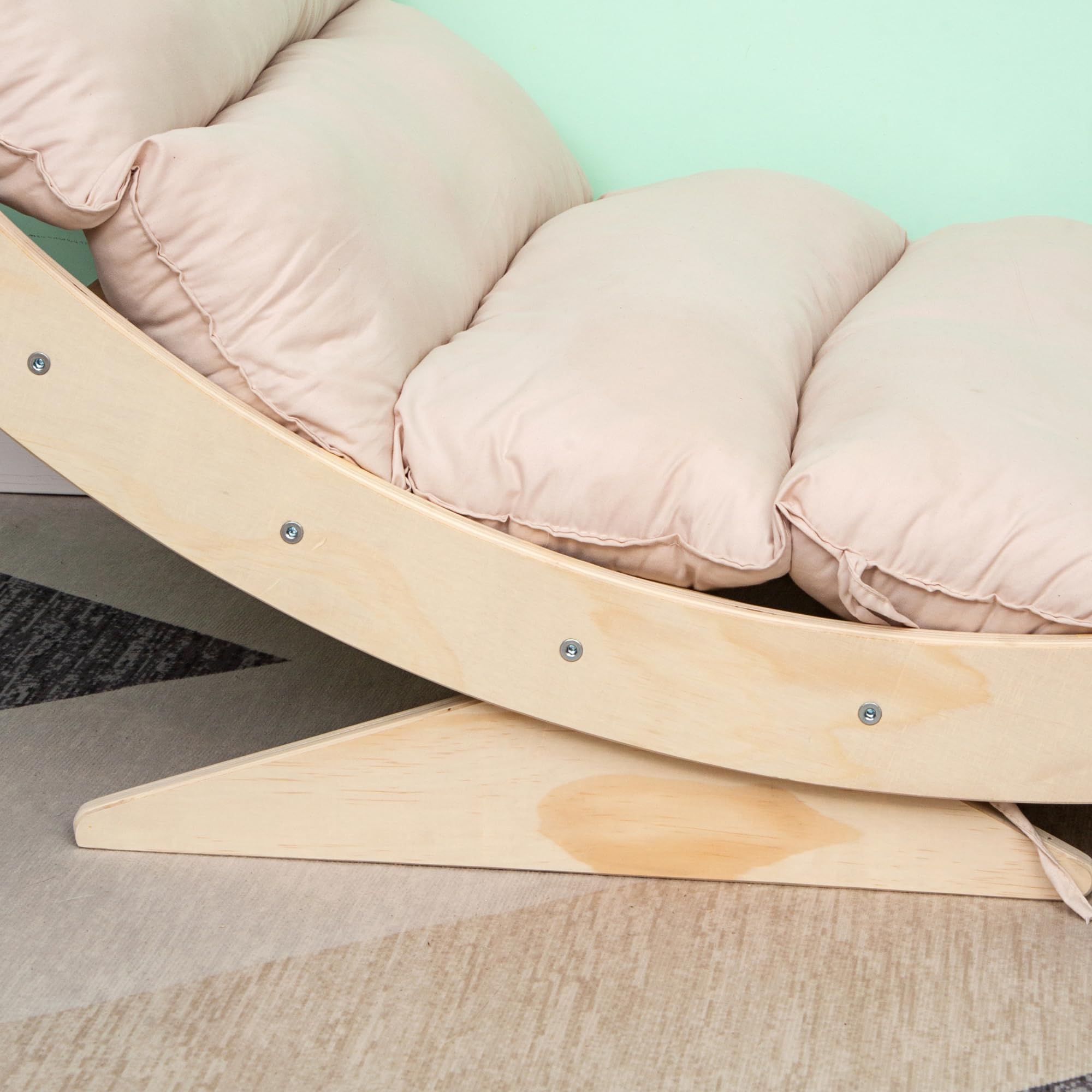 XXL Montessori-Kletterbogen mit Kissen und stabilen Beinen – Holz–Klettergerüst – 124x65x42 cm – Natur