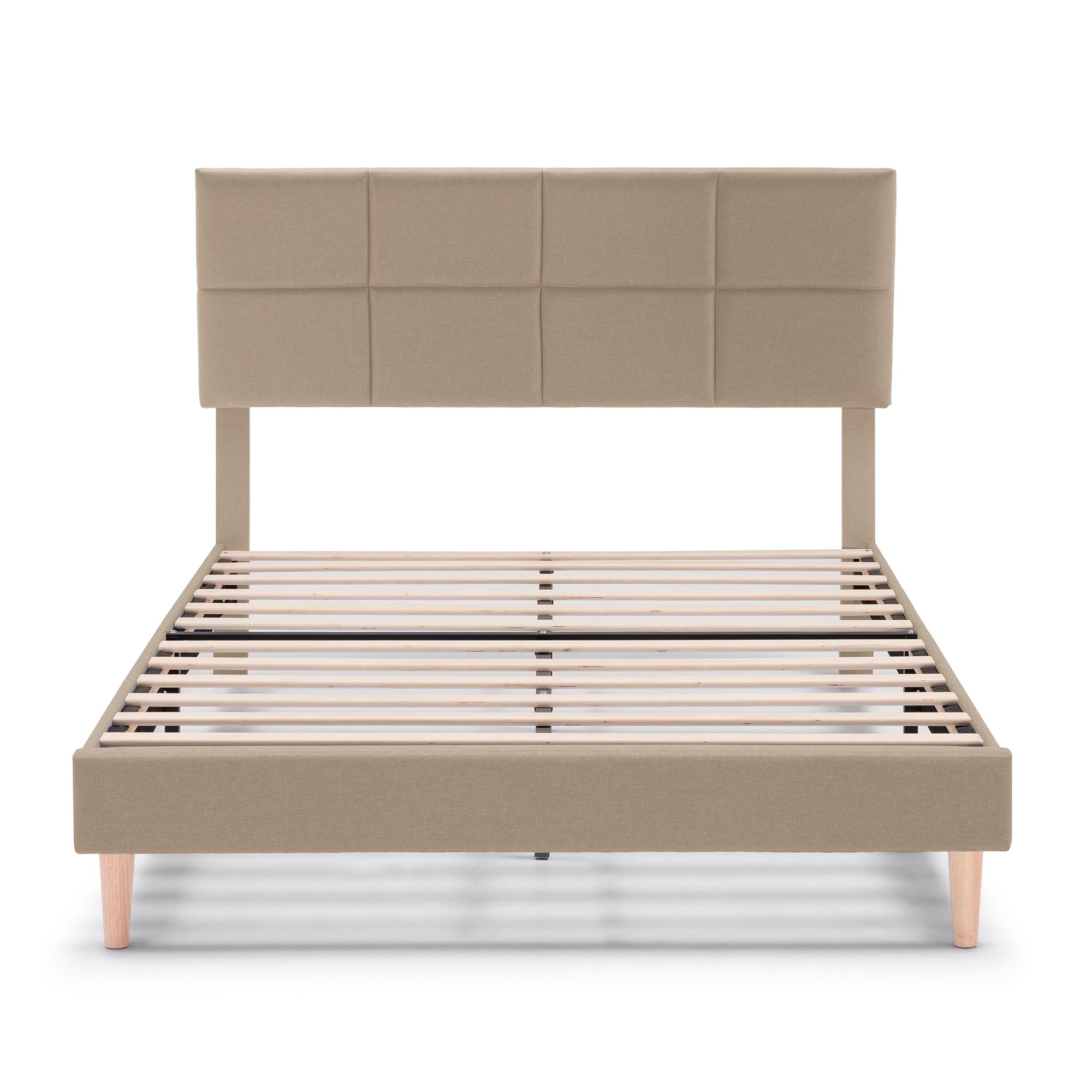HOMN LIVING Estructura de Cama tapizada Silvi de 30 cm, Base para colchón 150x190 cm, Somier de láminas de Madera, Montaje Sencillo, Beige