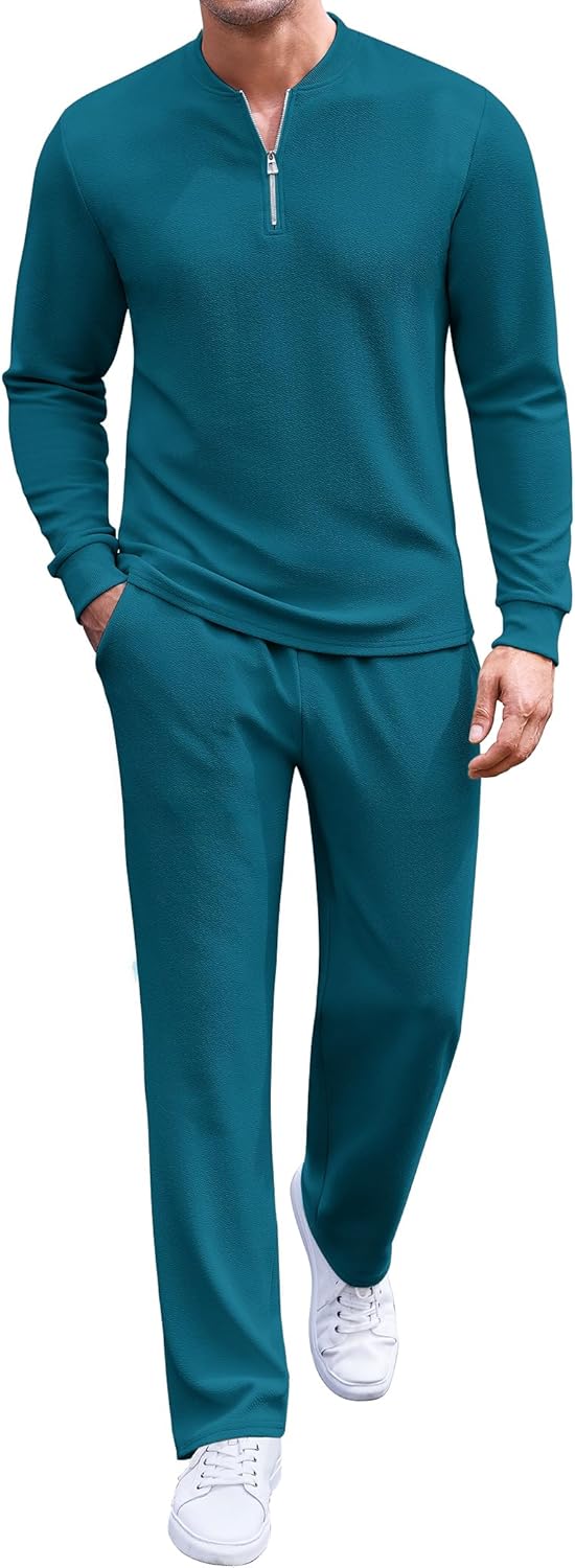 COOFANDY Men's 2 Piece Tracksuit Set Polo Athletic Sweatsuit Quarter Zip Jogging Long Sleeve Casual Sports Outfits