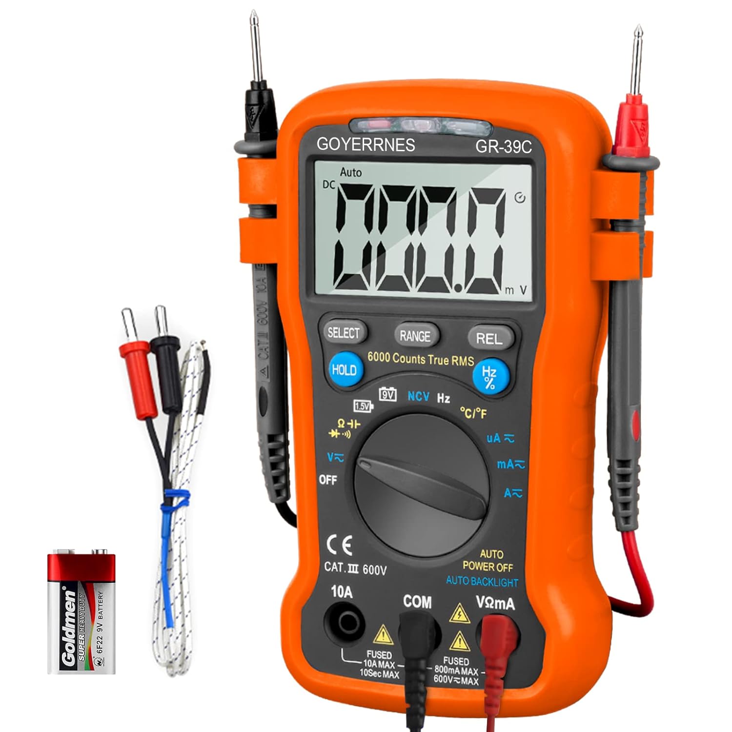 Mini Digital Multimeter TRMS 6000 Counts AC DC Amp Meter, GR39C NonContact Voltage Tester