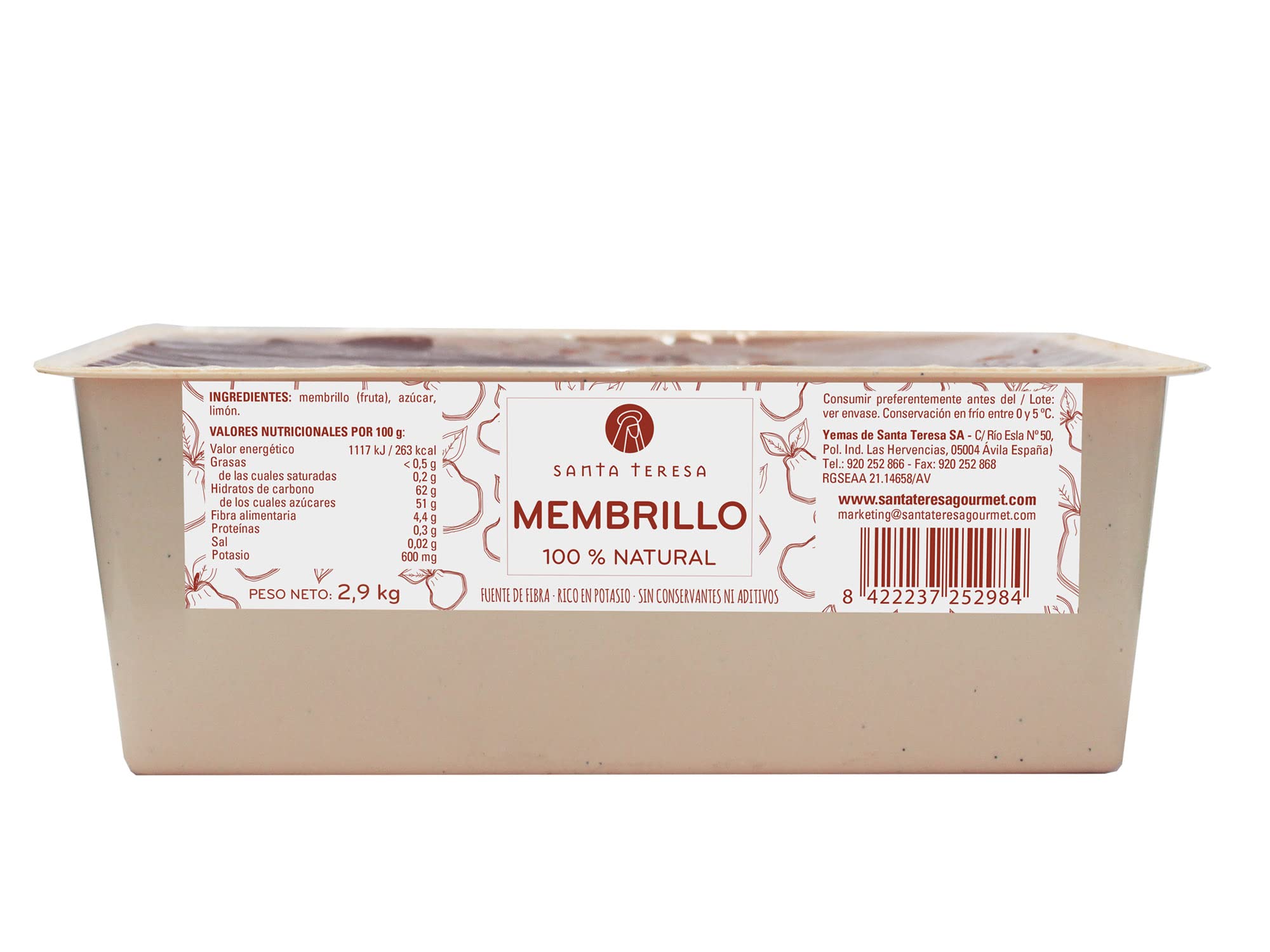 Santa Teresa - Membrillo elaborado a partir de fruta fresca seleccionada, sin conservantes ni aditivos artificiales. 2,9 Kg