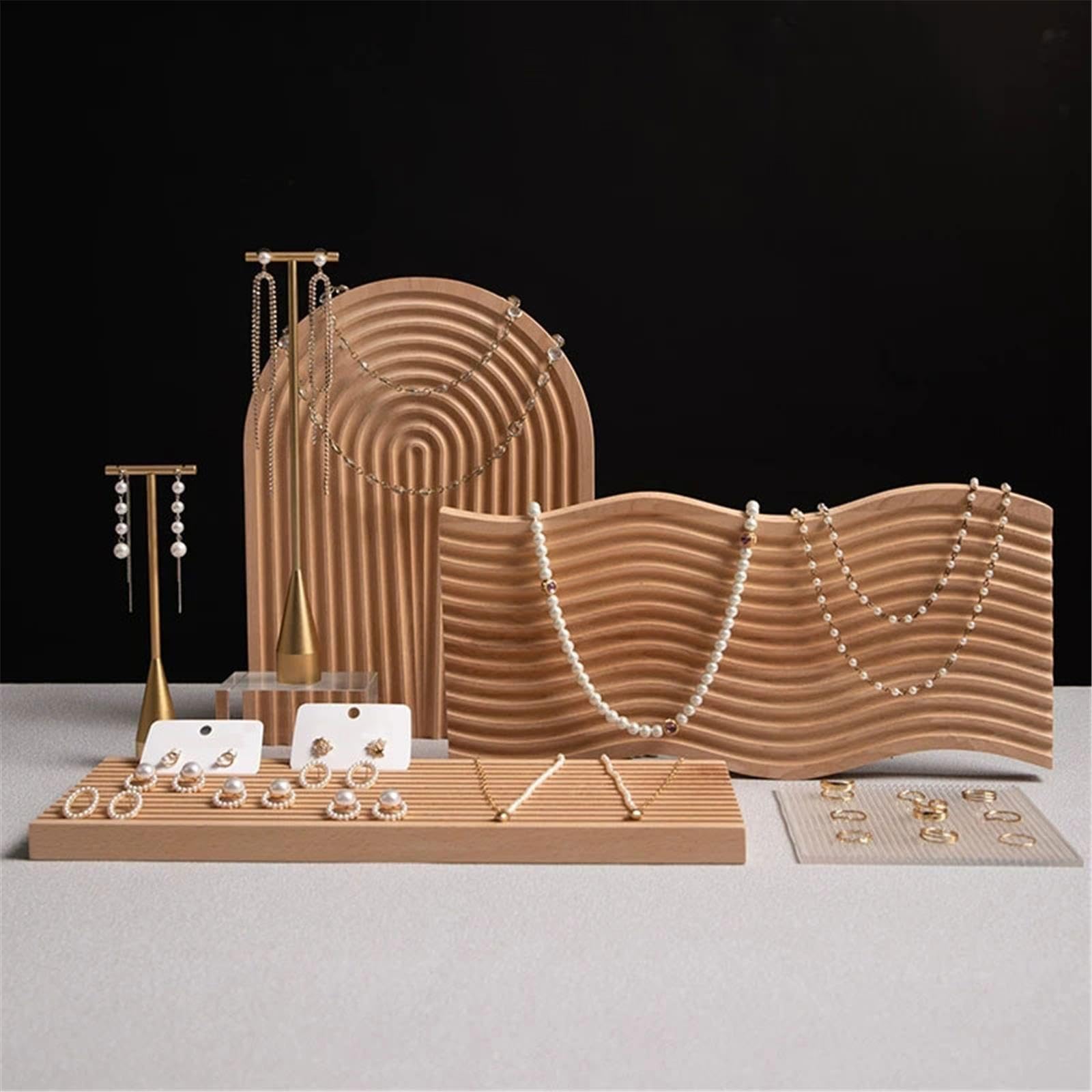 Soporte de joyería Conjunto de soporte for exhibición joyería con ranura ondulada múltiples formas Organizador de Joyas