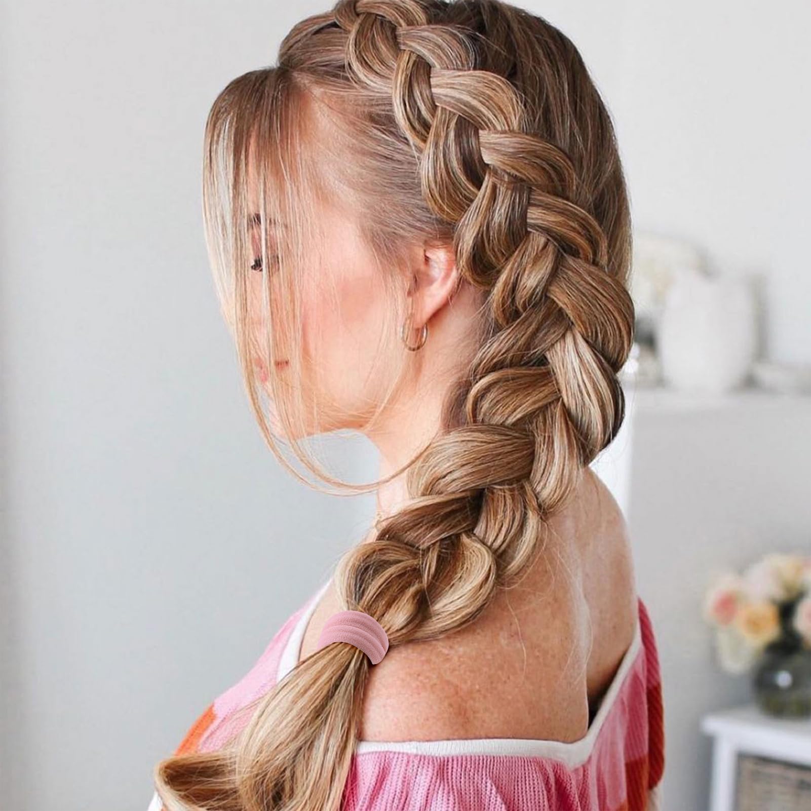 100 Stück dicke, nahtlose Haargummis, Pferdeschwanz-Halter, Haar-Accessoires, keine Schäden für dickes Haar (rosa Themenfarben)