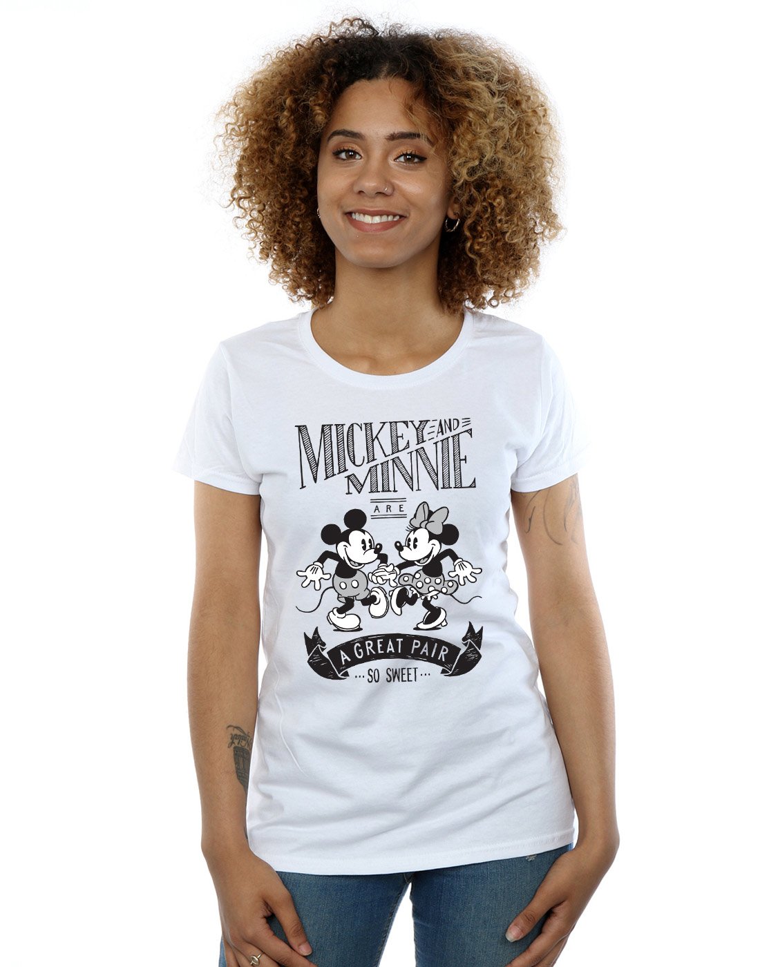 Absolute Cult Women's White Disney Mickey And Minnie Mouse Great Pair T-Shirt Medium