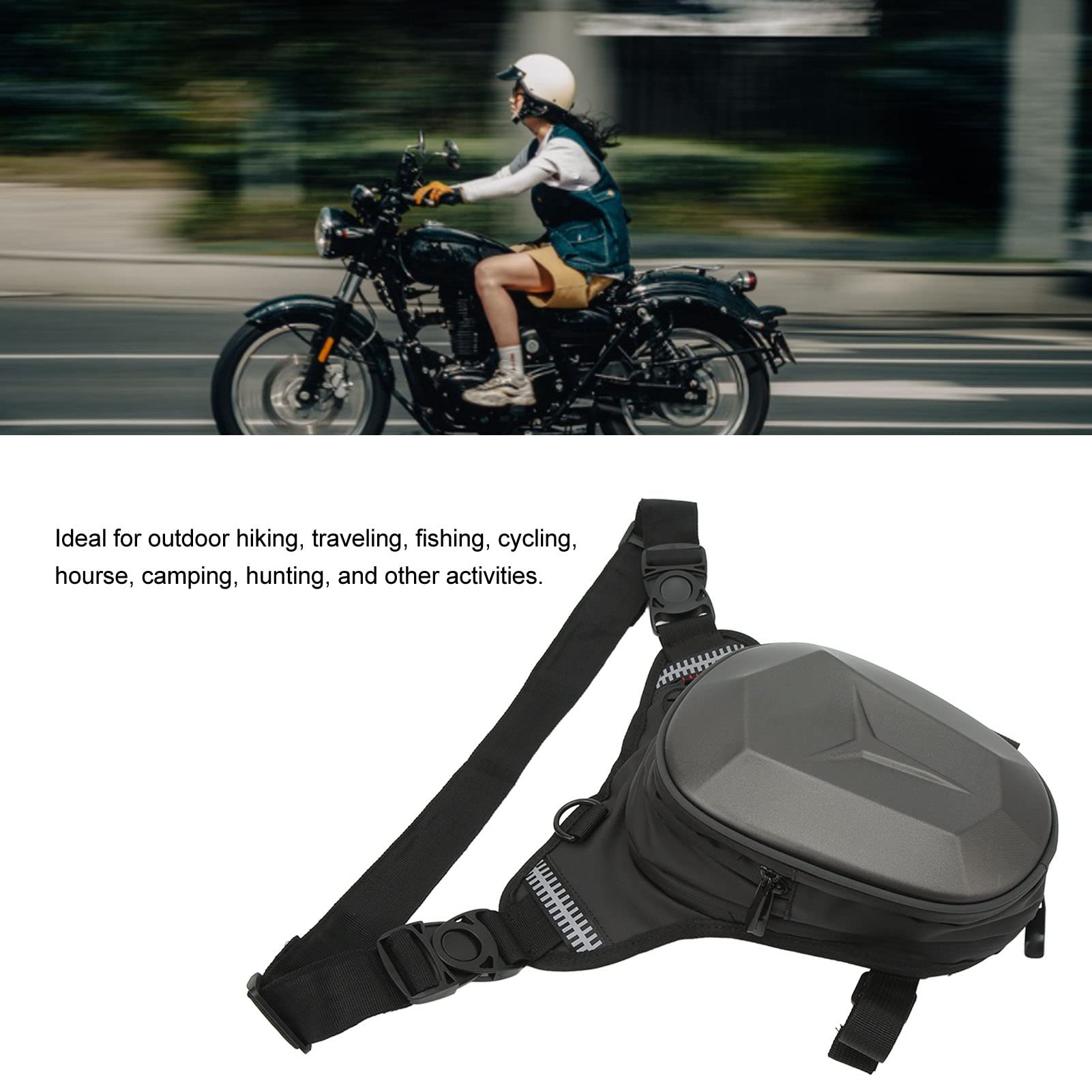 Sac de jambe réglable pour moto, sac de cuisse multifonction avec bande réfléchissante, sac banane étanche pour randonnée, voyage, pêche (gris)