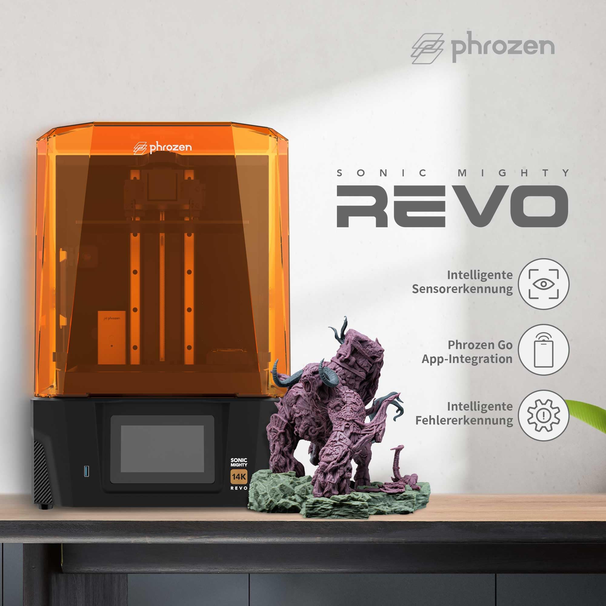 Phrozen Sonic Mighty Revo Resin 3D Drucker | 10,1 Zoll 14K Mono-LCD Bildschirm mit 16.8x24.8 µm Auflösung | Druckgröße 223x126x235 mm | 3D Printer geeignet für Profi