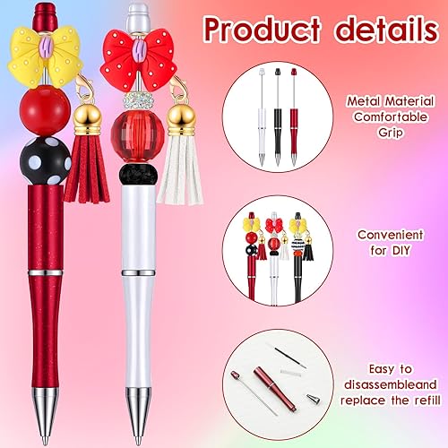 Miniatura 4 de Colarr 12 juegos de bolígrafos navideños con cuentas a granel con coloridos cierres de borlas y cuentas para hacer bolígrafos de bricolaje para