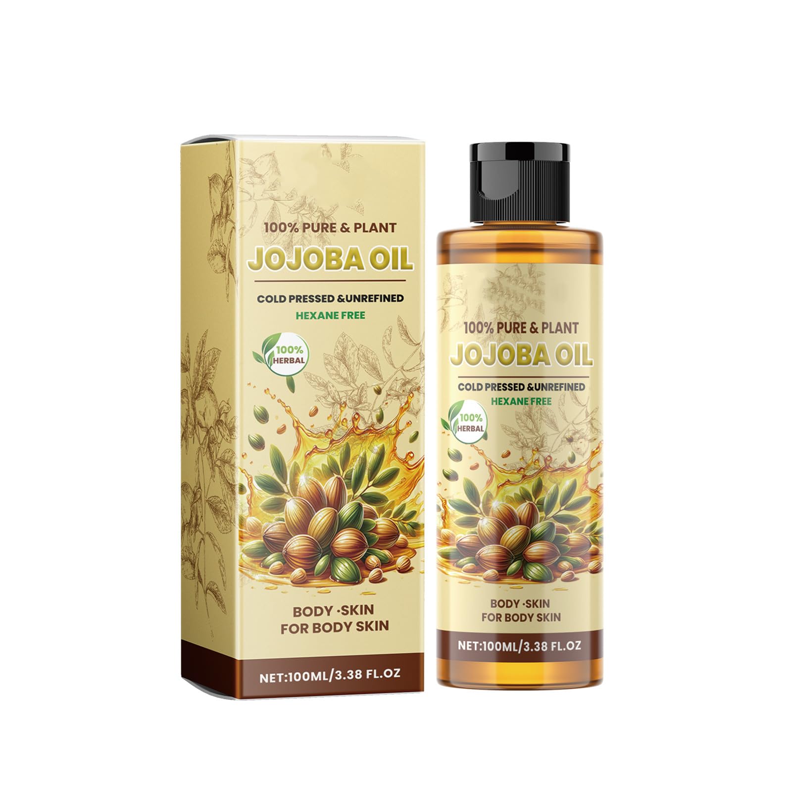 Azonee 100% Pure Organic Jojoba Oil, Cold-Pressed Nature Moisturizing Oil for Face, Skin, Body & Hair, Natural Anti-Aging & Hydrating Solution
