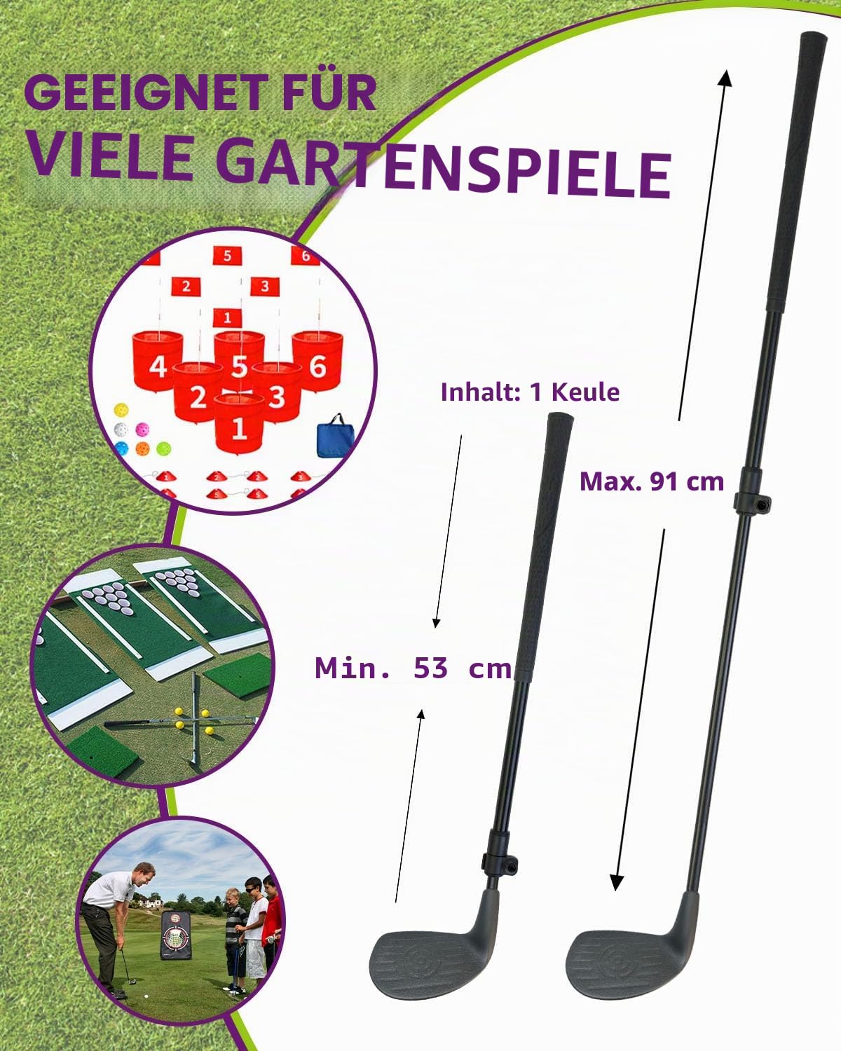 KOFULL Adjustable Minigolf Schläger Golfschläger Golf Iron, 21-36 Zoll Familien-Hinterhofspielset