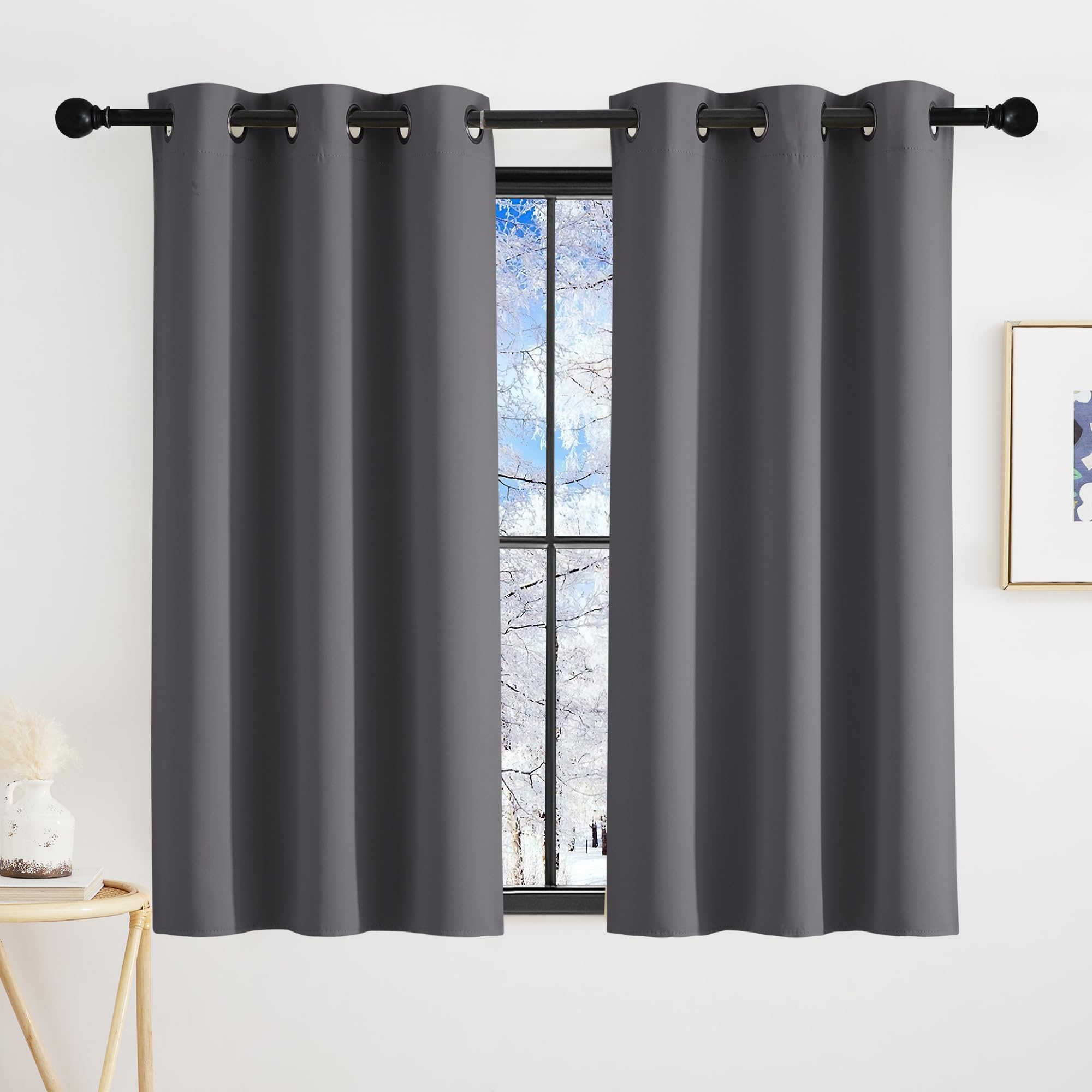 KGORGE Garue Scheibengardinen Küche Modern 2er Set 100 x 90 cm(HxB) Ösen Thermo Gardine Blickdicht Verdunklungsvorhänge Kurz Küchengardinen Thermovorhang Hitzeschutz