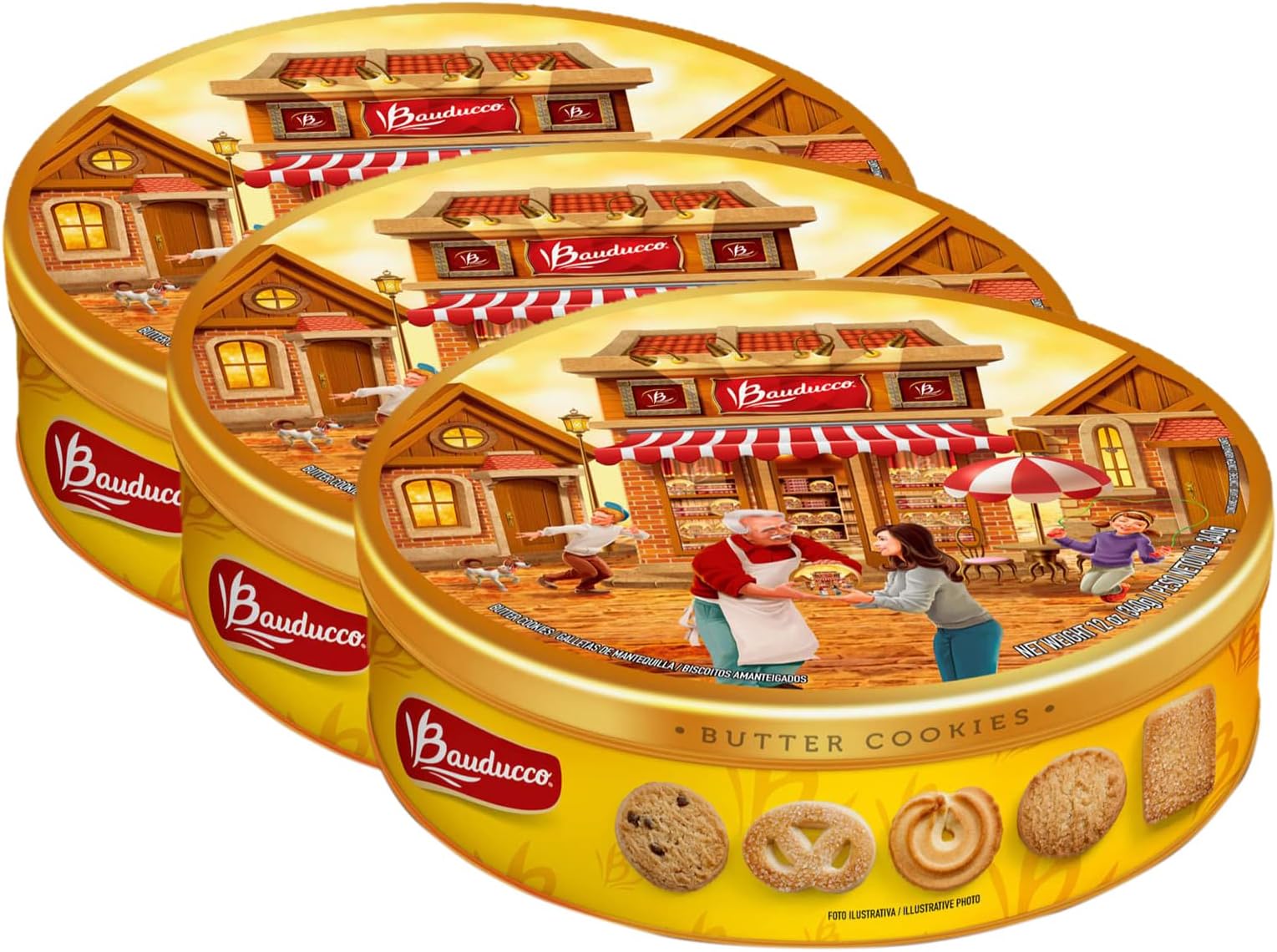 Bauducco Butter Cookies Tin - Convenient Sorted Butter Cookies in a Tin - Delicious Sweet Snack or Gift - 12 oz. (1 Tin) (Pack of 3)