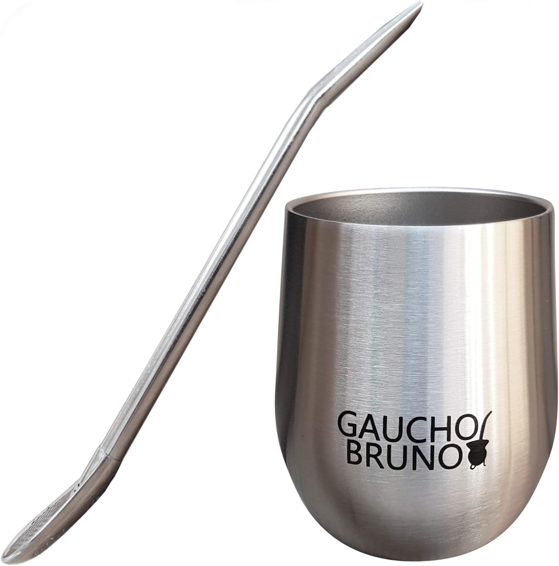 Gaucho Bruno - Yerba Mate Starter Kit | with Thermal Stainless Steel Mate Cup and Bombilla | Easy to Clean | Comfortable to Hold | Brushed and Polished | Keeps Warm for Longer.