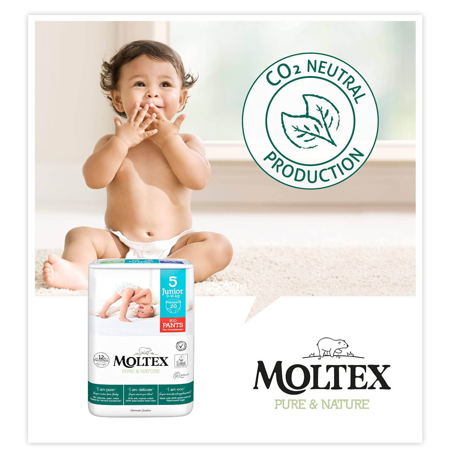 Moltex Pure & Nature Pants Ecologici Taglia 5 (9-14 kg) - 80 Pants (4 Sacchetti da 20 pezzi)