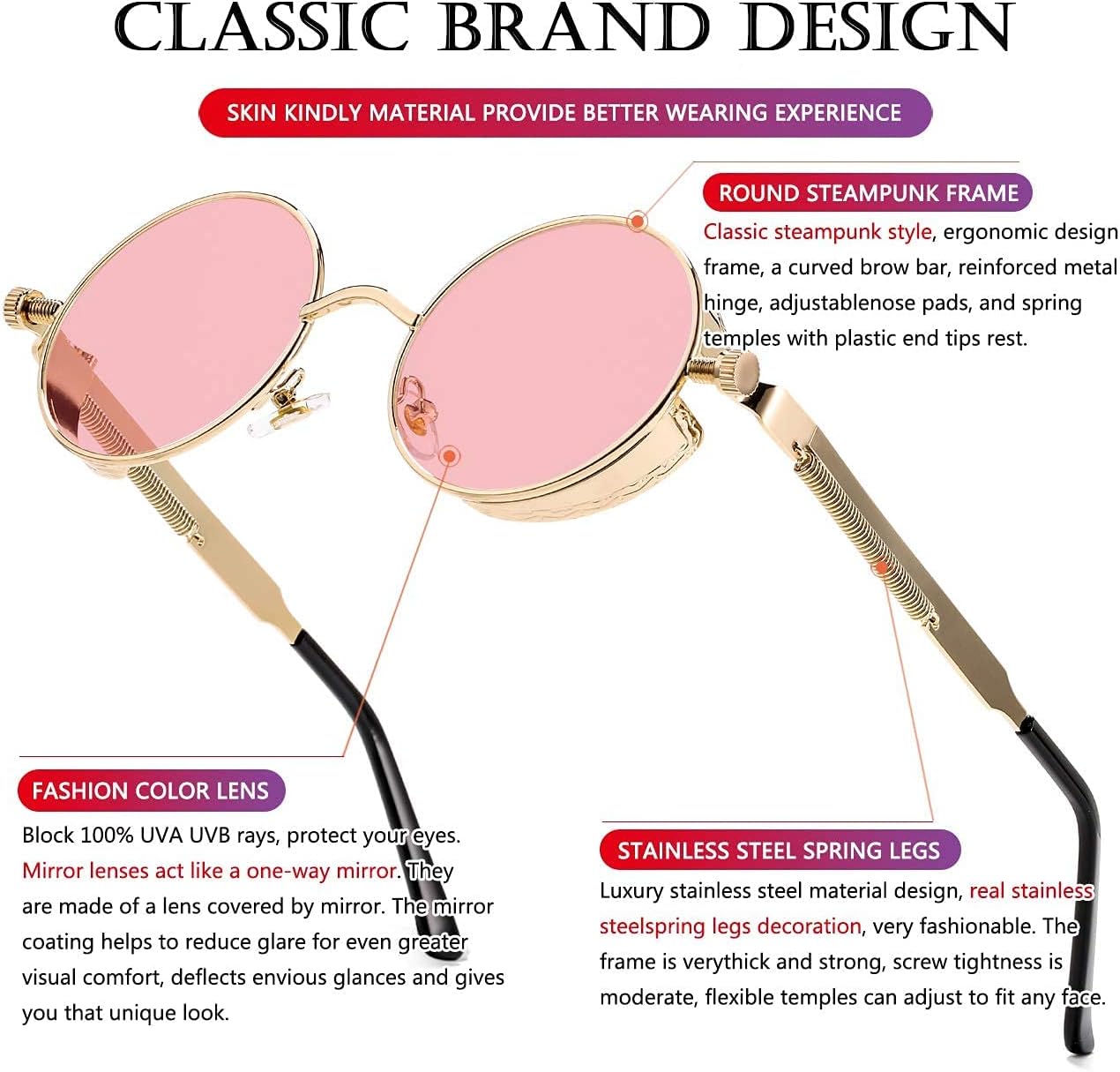 AIEYEZO Round Steampunk Sunglasses for Men Women Retro Gothic Sun Glasses Round Metal Frame Ladies Shades - Image 5