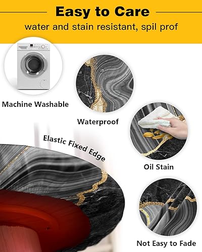 Miniatura 3 de SEVENBABU Mantel redondo de 55 a 60 pulgadas, mantel redondo de vinilo ajustable con borde elástico para fiestas al aire libre, patrón de mármol