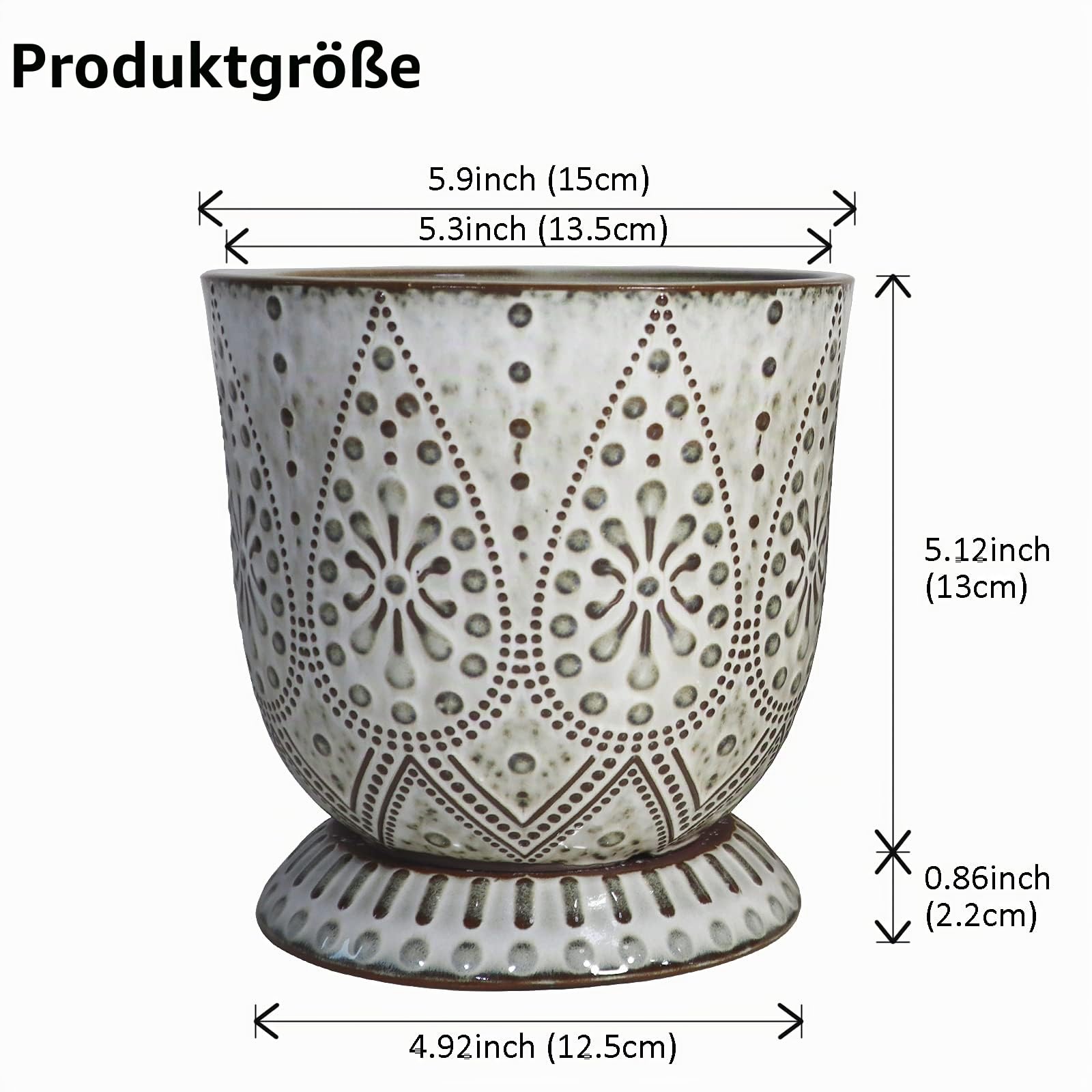 2 Stück 15 cm Keramik-Blumentöpfe mit Perlen mit Ablaufloch und Untersetzer, Großer runder Blumentopf für Sukkulenten drinnen und draußen