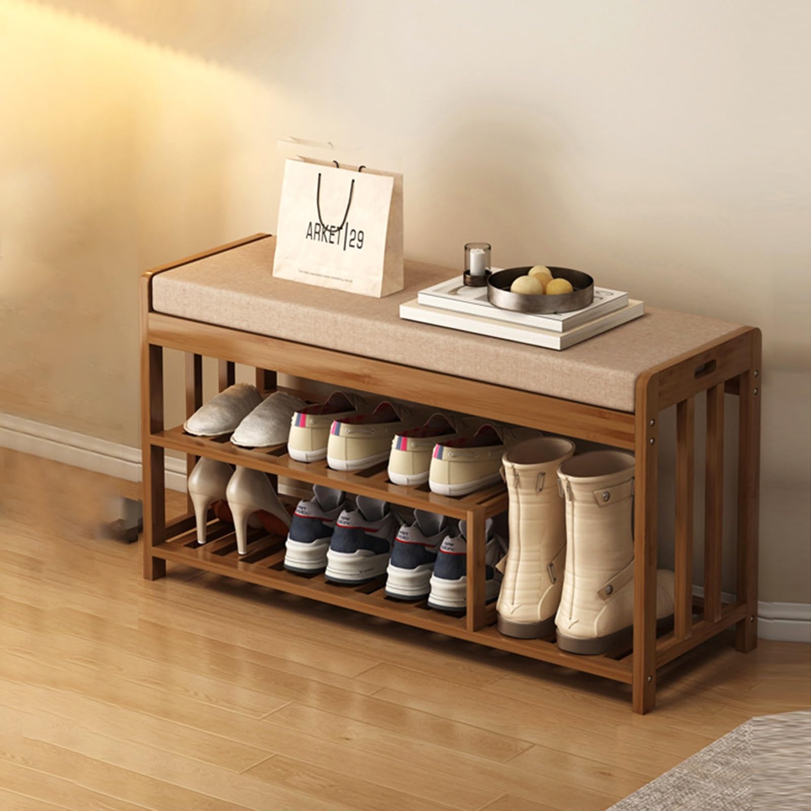 Schuhregal Mit Sitzbank Schuhregal Mit 2 Fächern Schuhschrank FüR Den Eingangsbereich Schuhaufbewahrung Platzsparendes Eck-Schuhregal Schuhregal Für Enge Räume,Schuhfächer,Schuhregal(90x30x44cm/35.4x1